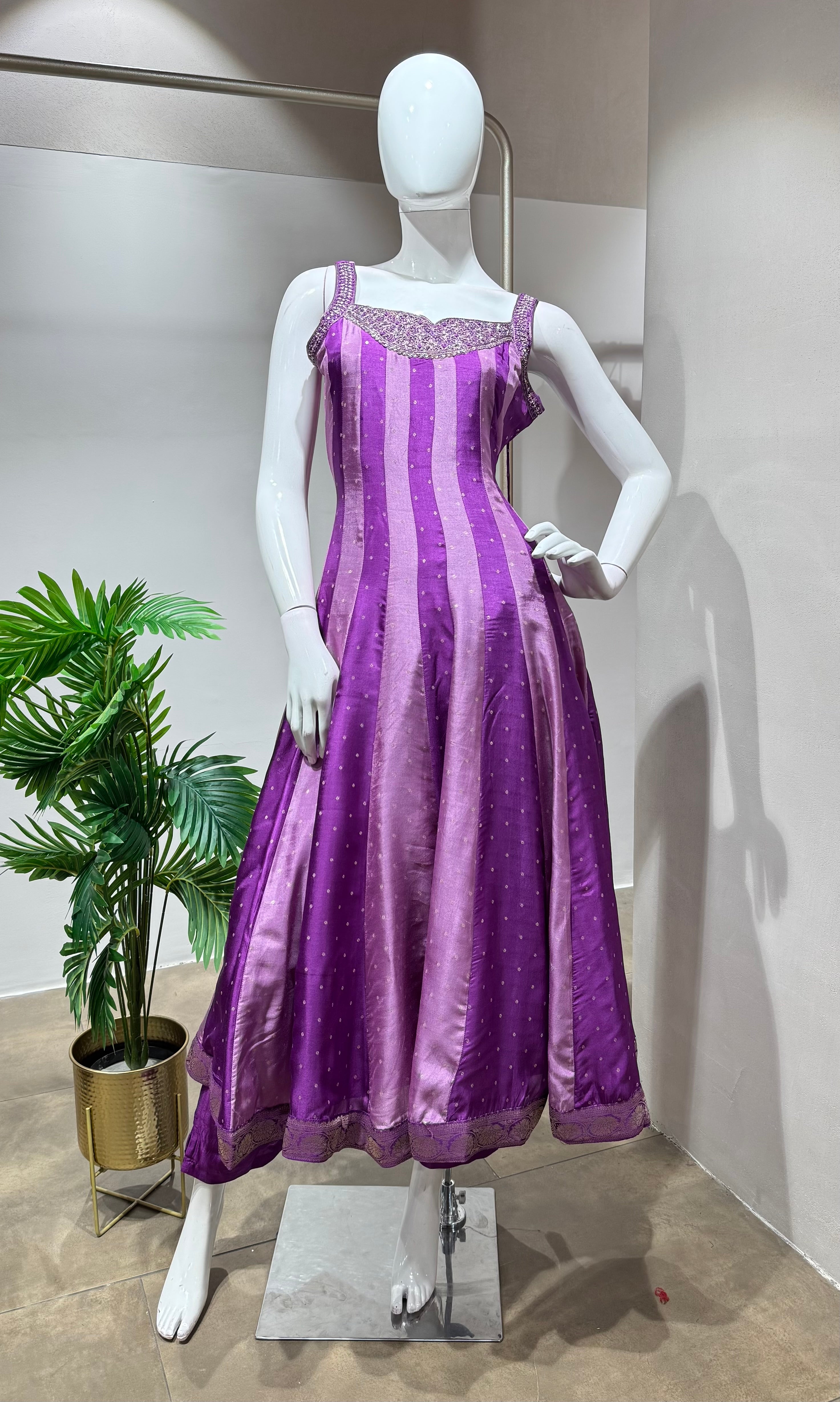 Purple Striped GOLDEN Anarkali SET