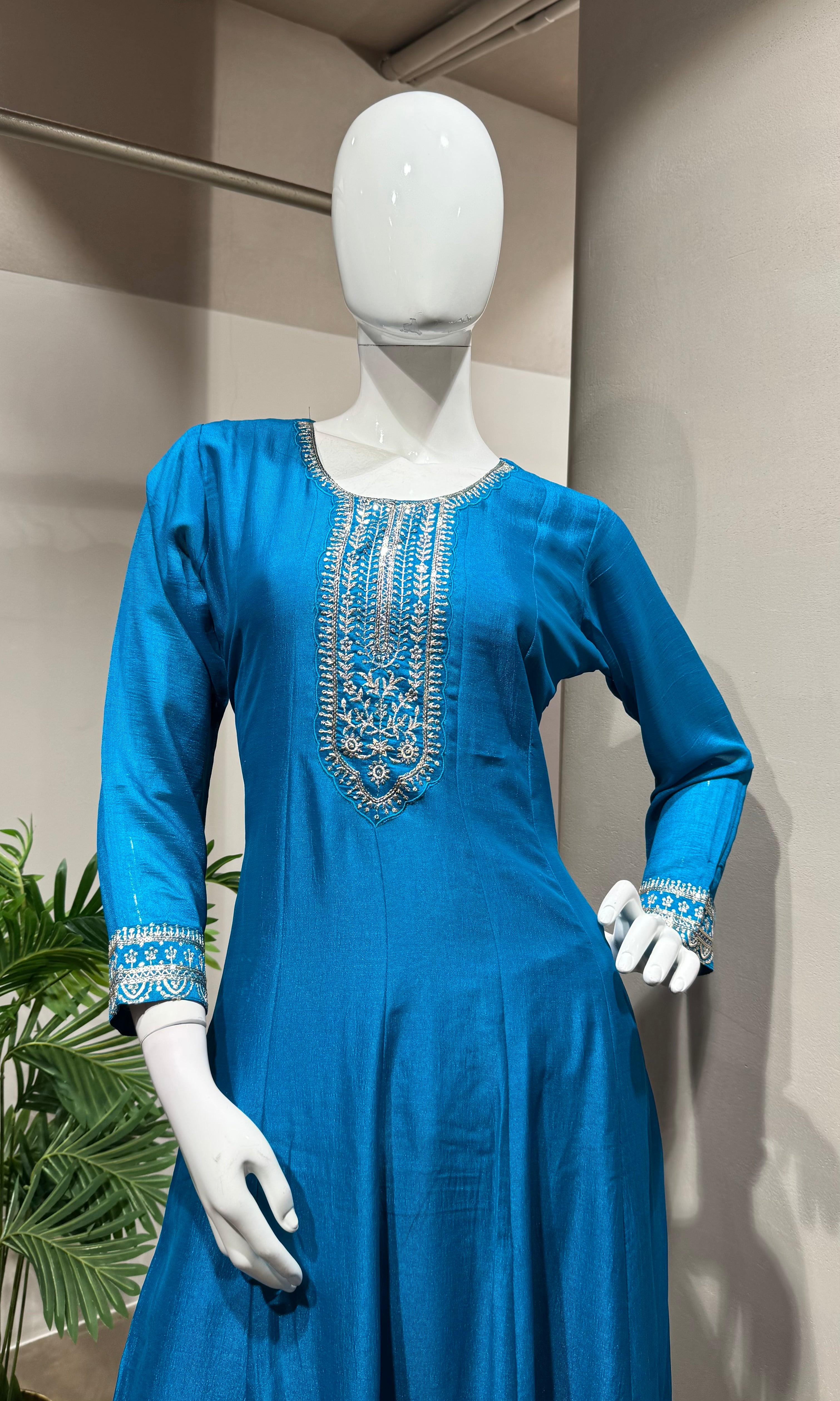 RAMA Blue Embroidered Anarkali Set