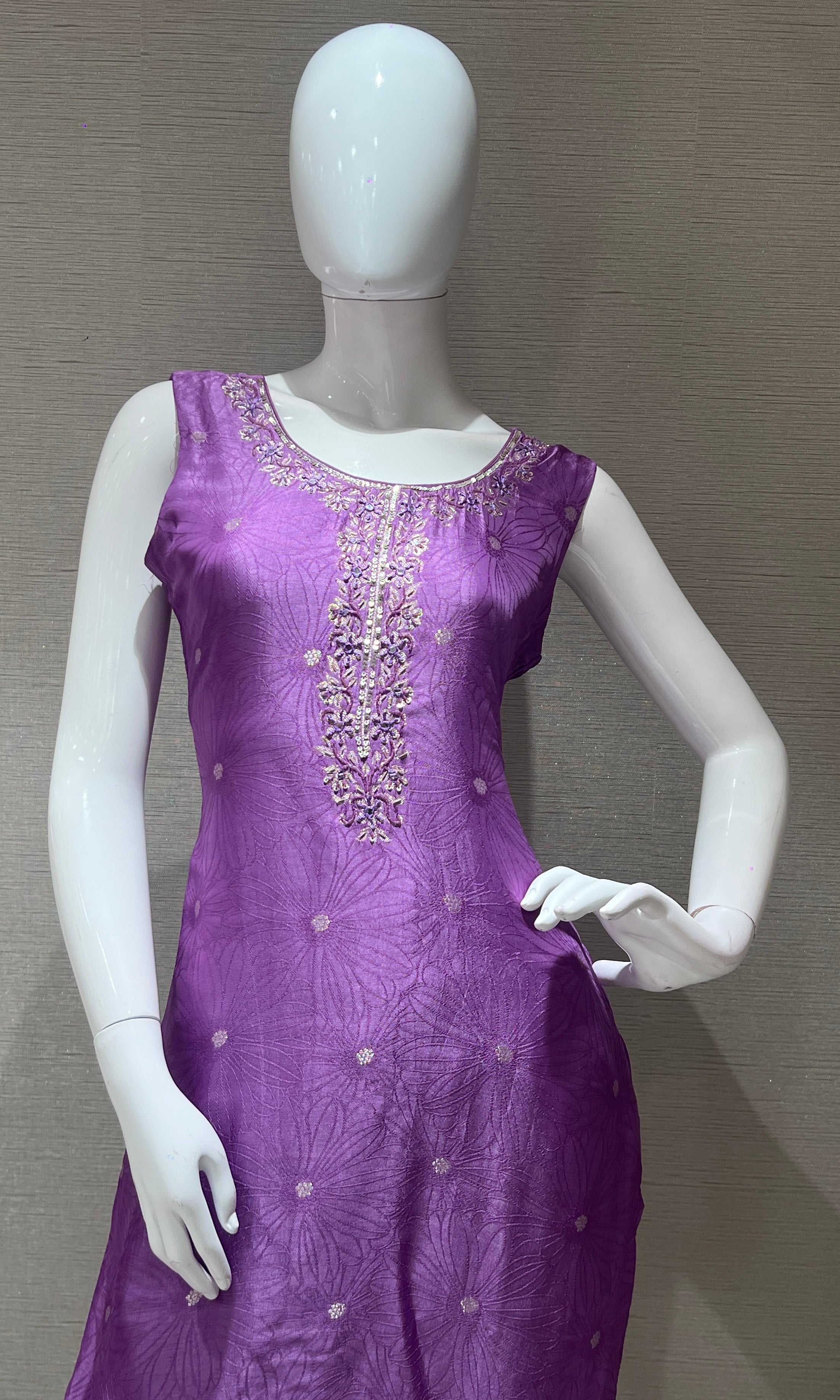 Purple kurta set with silver brocade dupatta