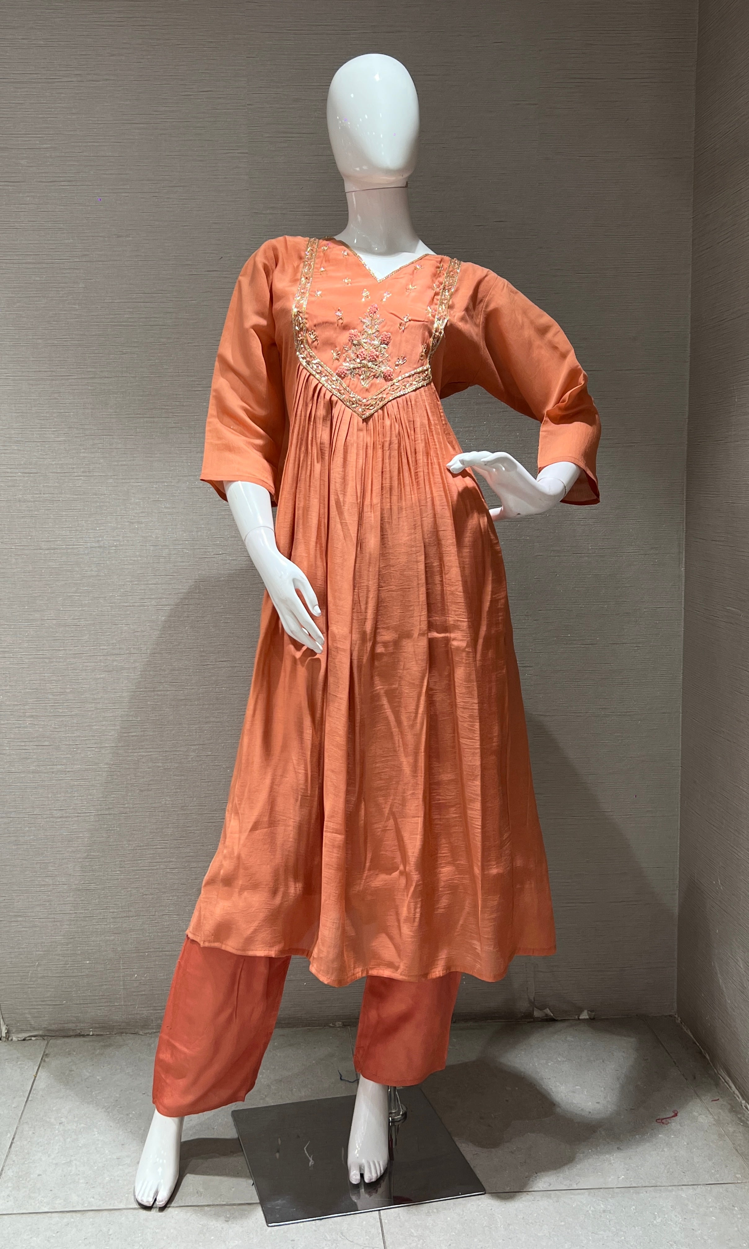 Rust MUL CHANDERI kurta set
