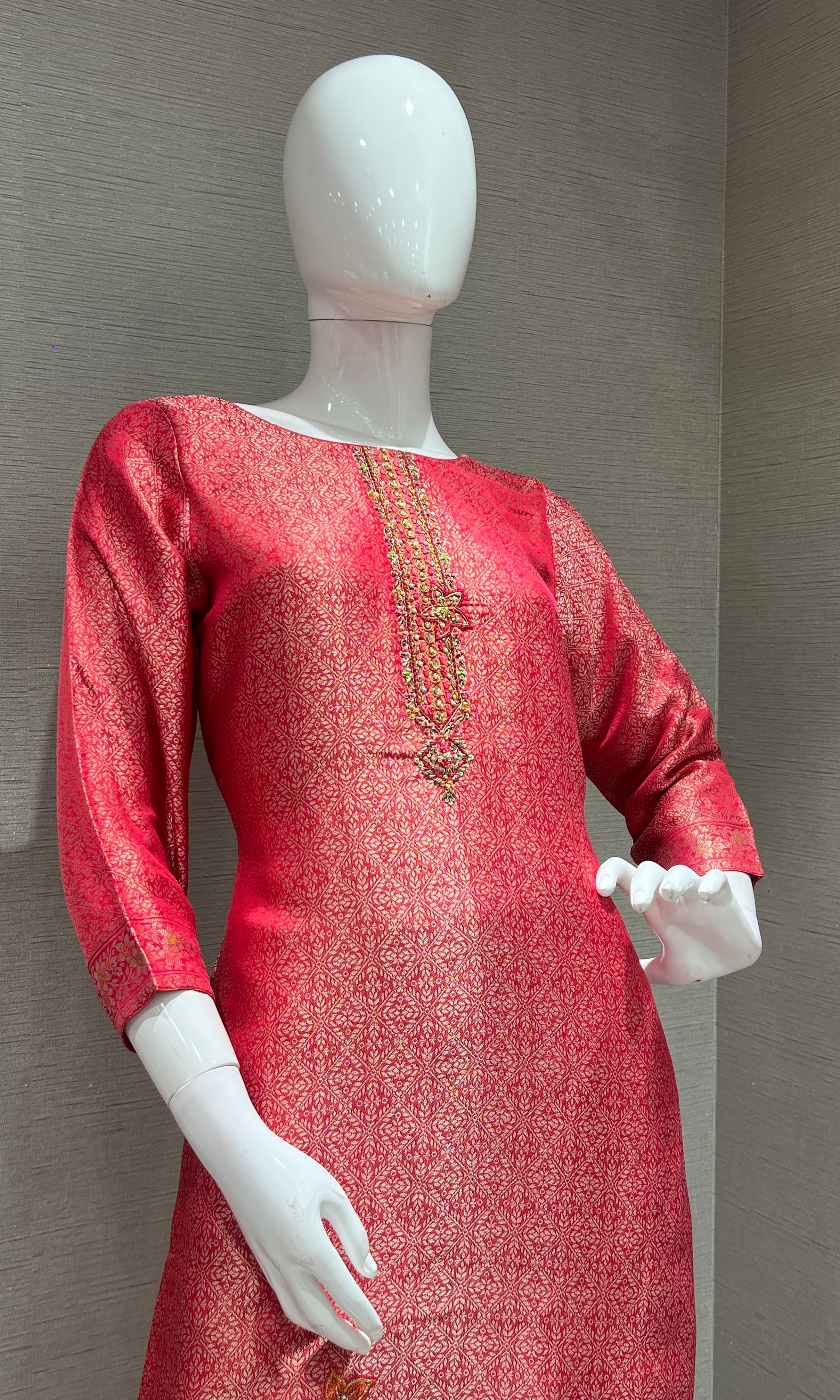 Rani Pink tissue silk Embellished Kurta Set