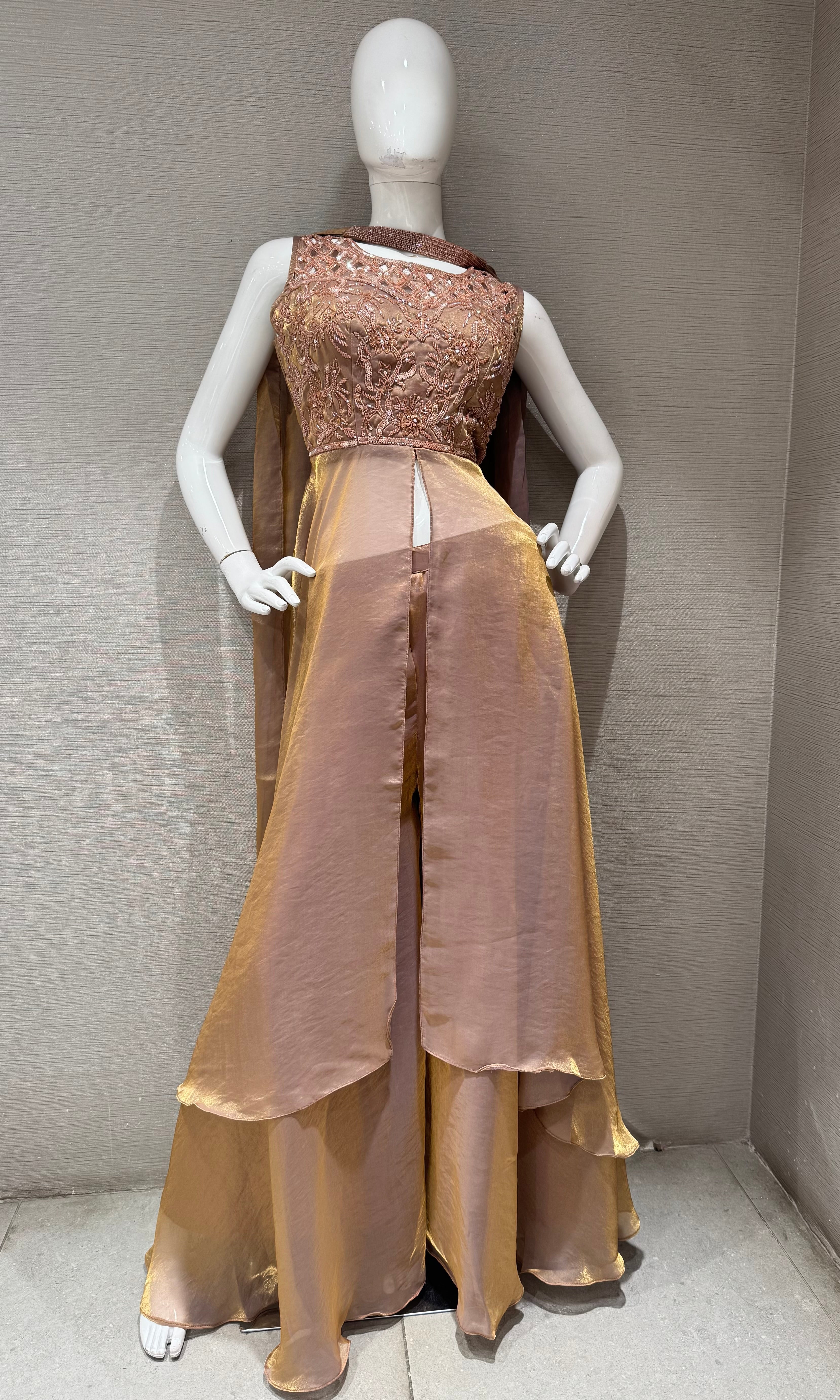 Light Rust front slit Embellished Palazzo set