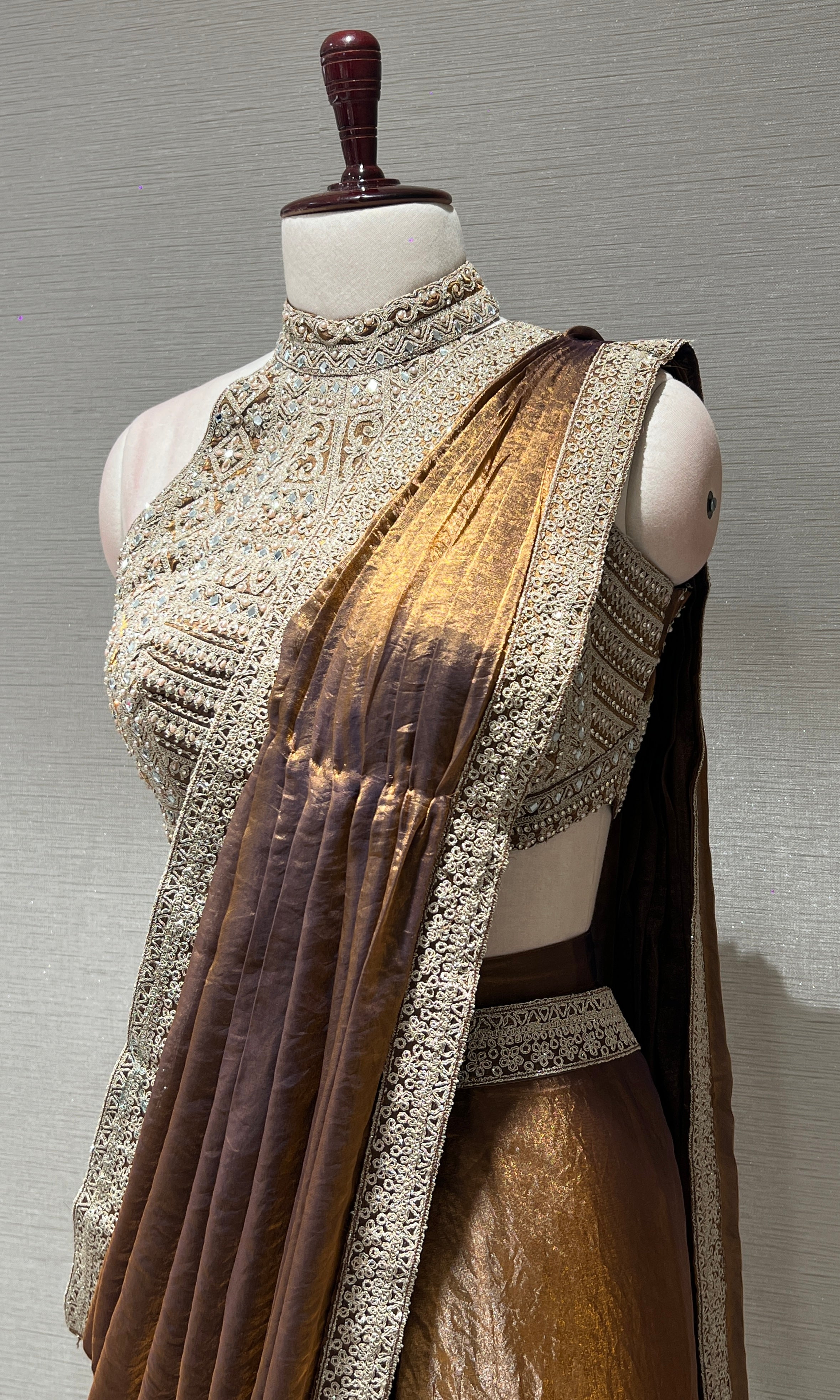 HONEY gold WITH CORSET BLOUSE DRAPE SAREE