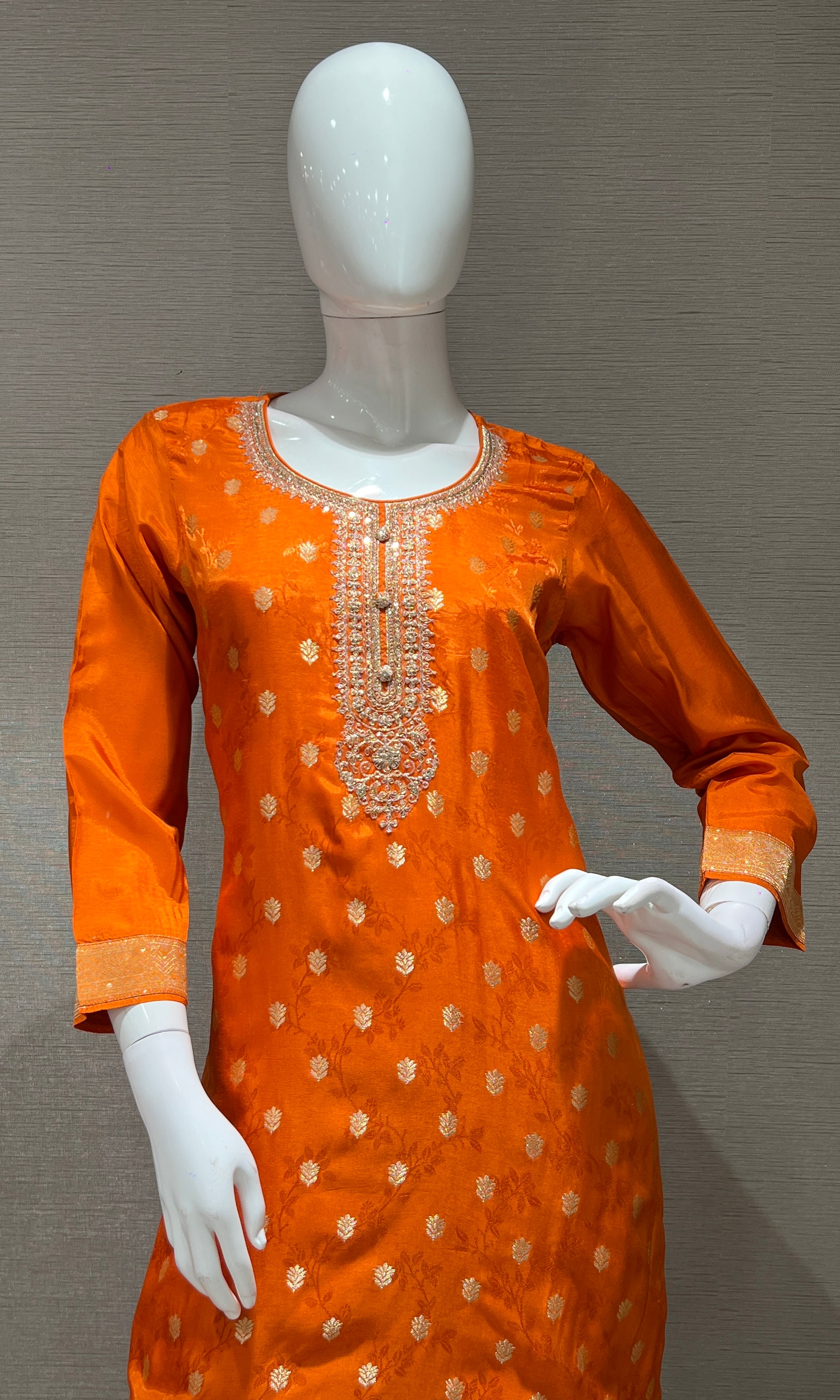 Orange EMBROIDERED kurta set WITH PALAZZO PANTS