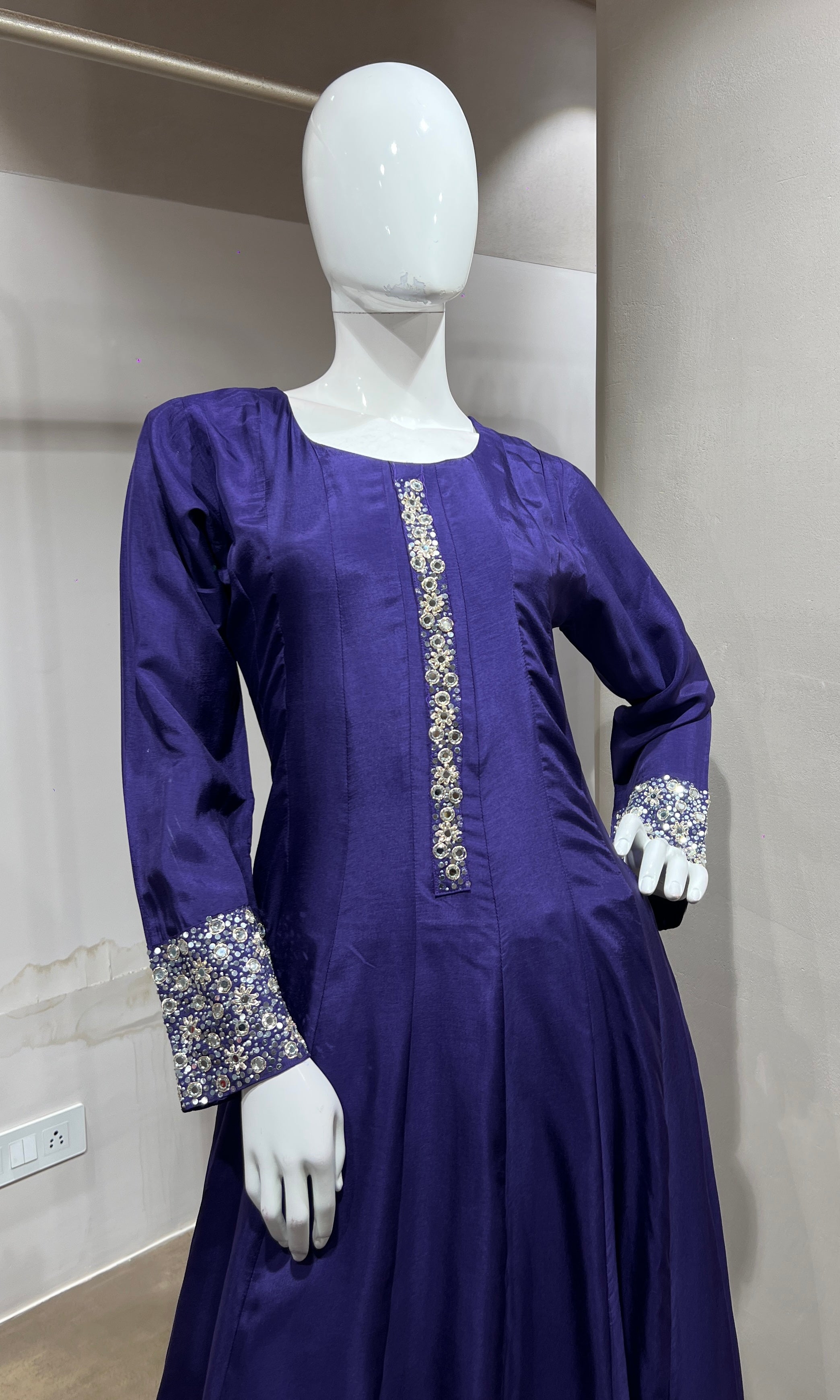 PURPLE Straight Kurta Set with Mirror Embroidery