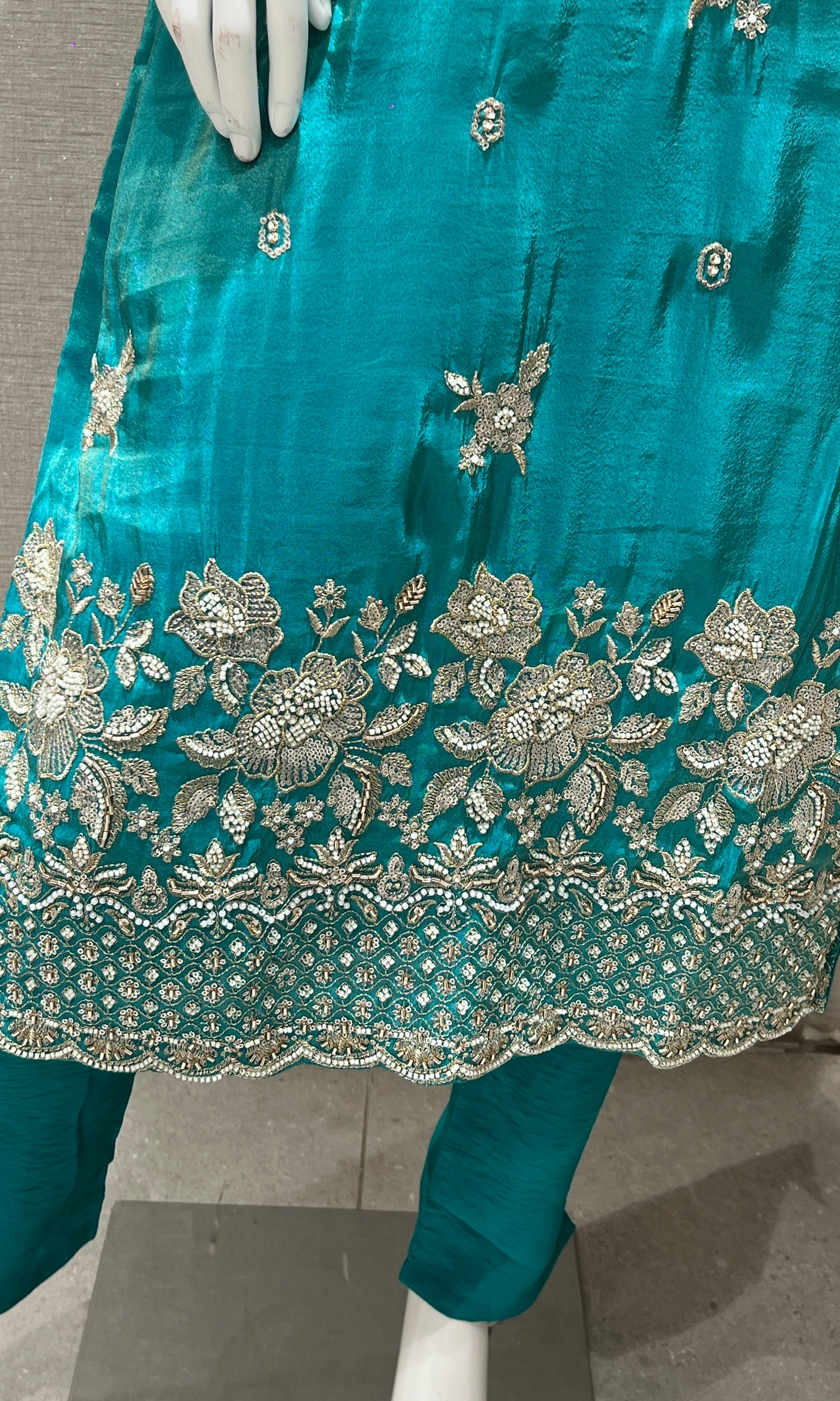 LIGHT GREEN  gold embroidery KURTA SET