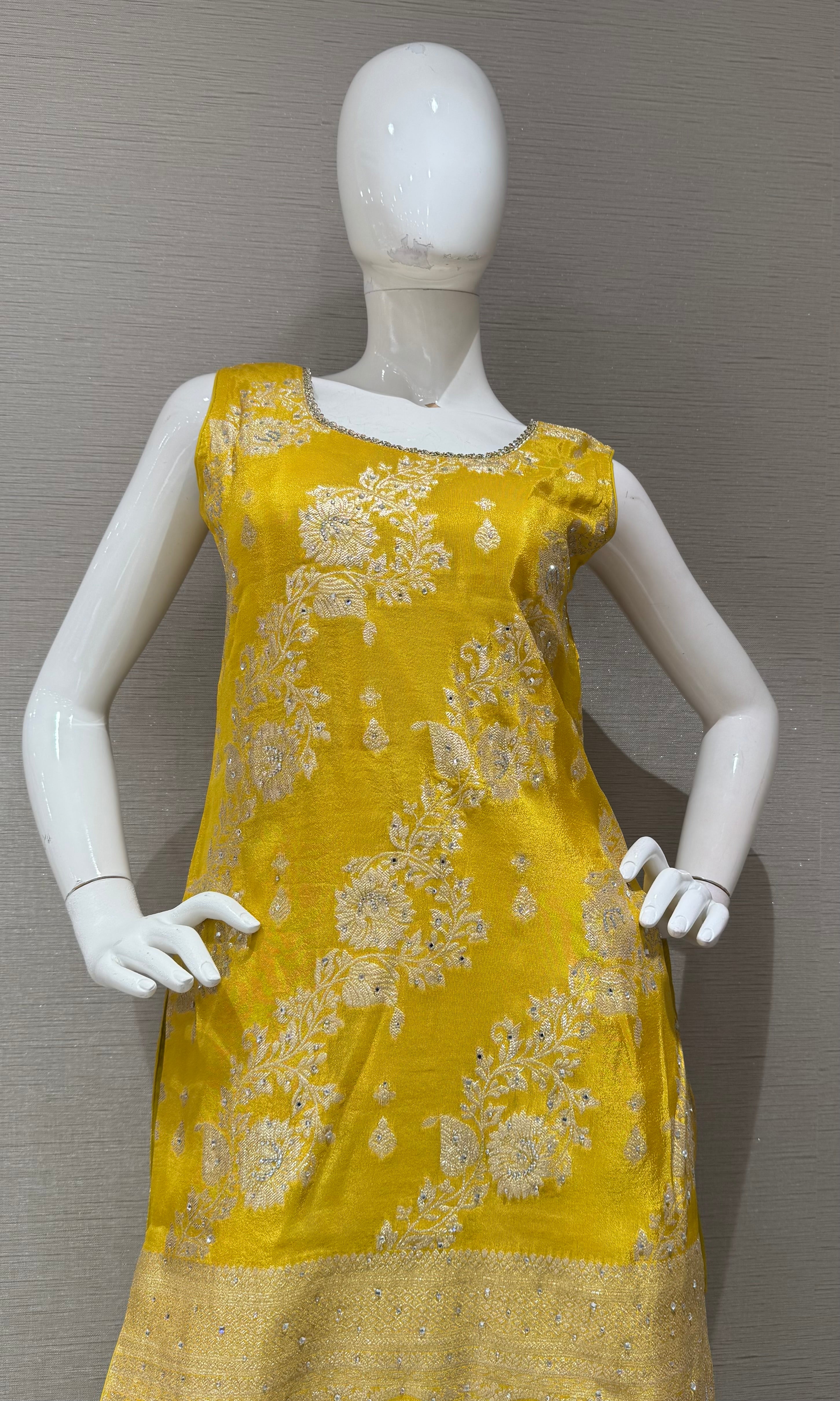 Vibrant Yellow Embroidered Sharara Set with Dupatta