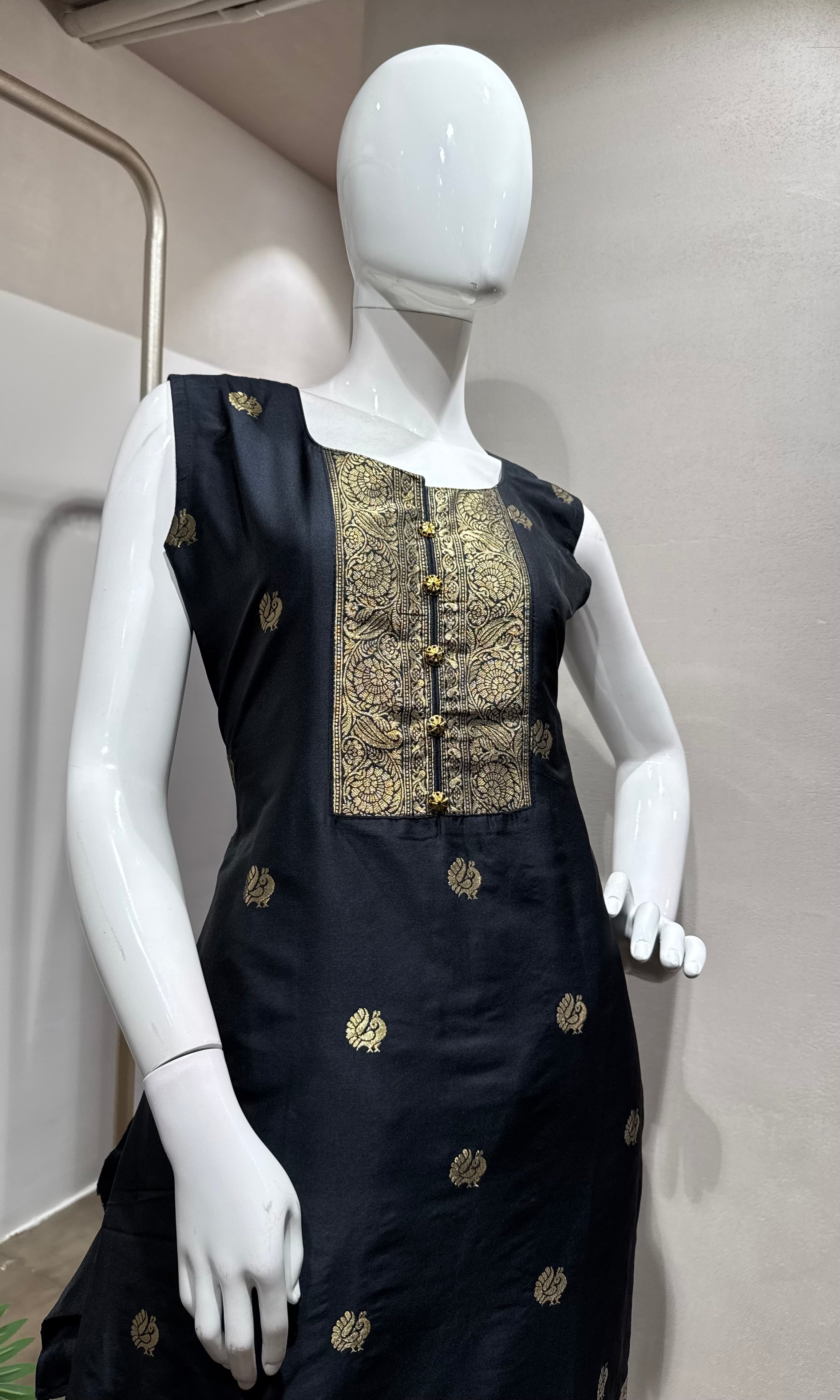 Black Embroidered Silk Kurta Set with Dupatta