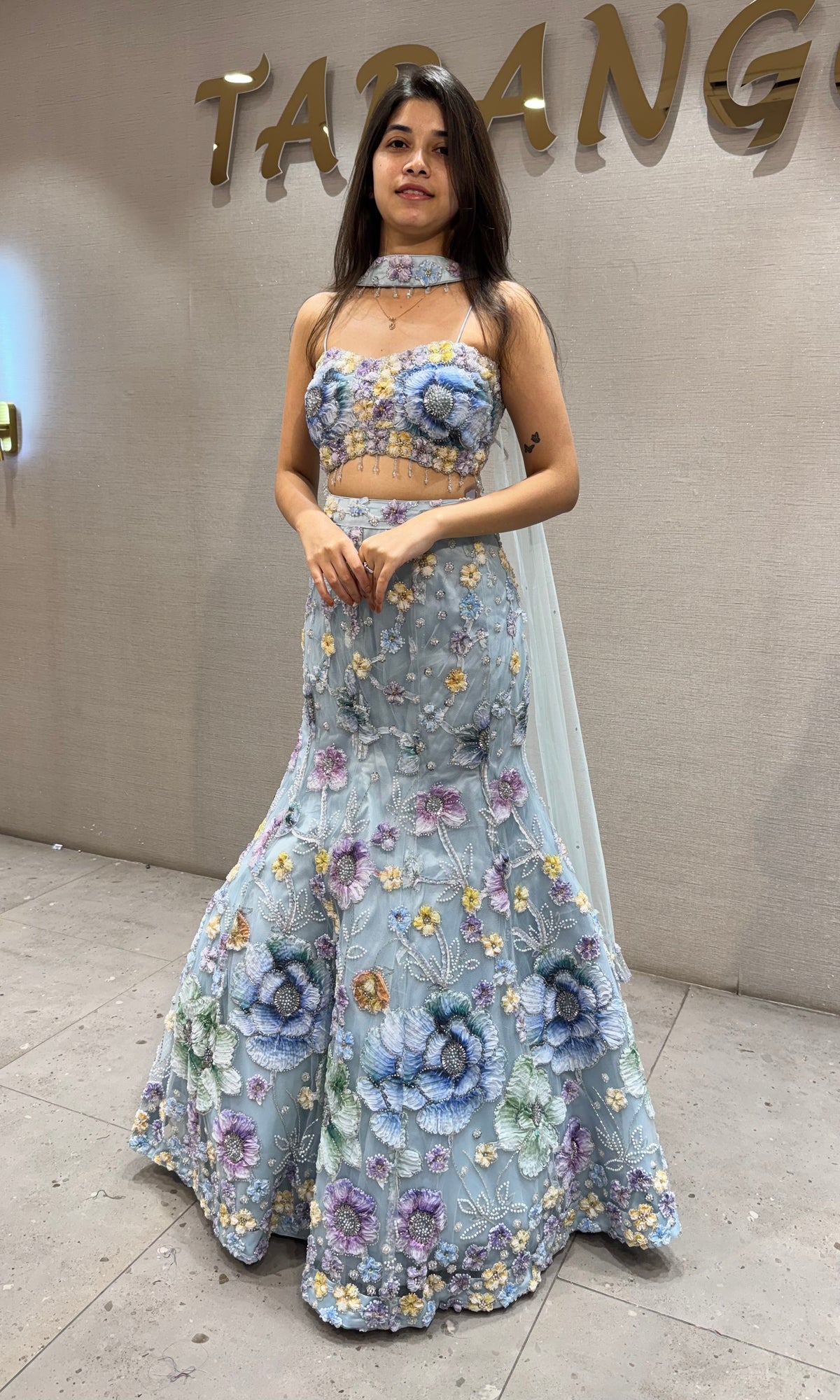 Sea Blue Floral Embroidered Mermaid Lehenga Set