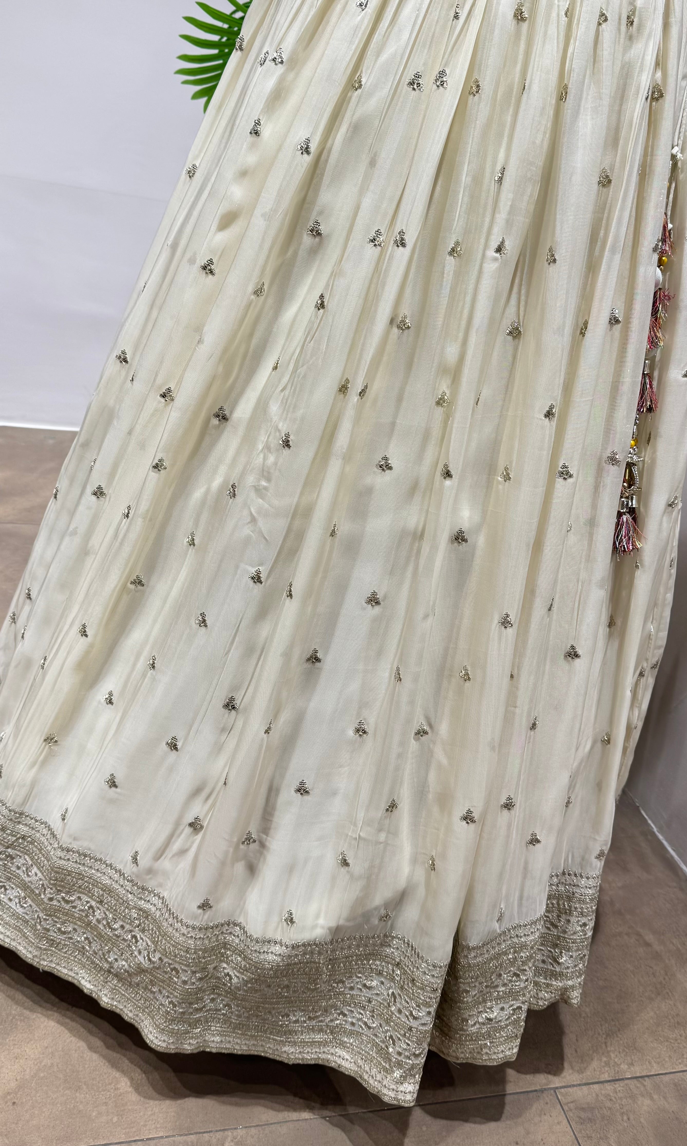 Cream Floral Lehenga with Embellished Blouse
