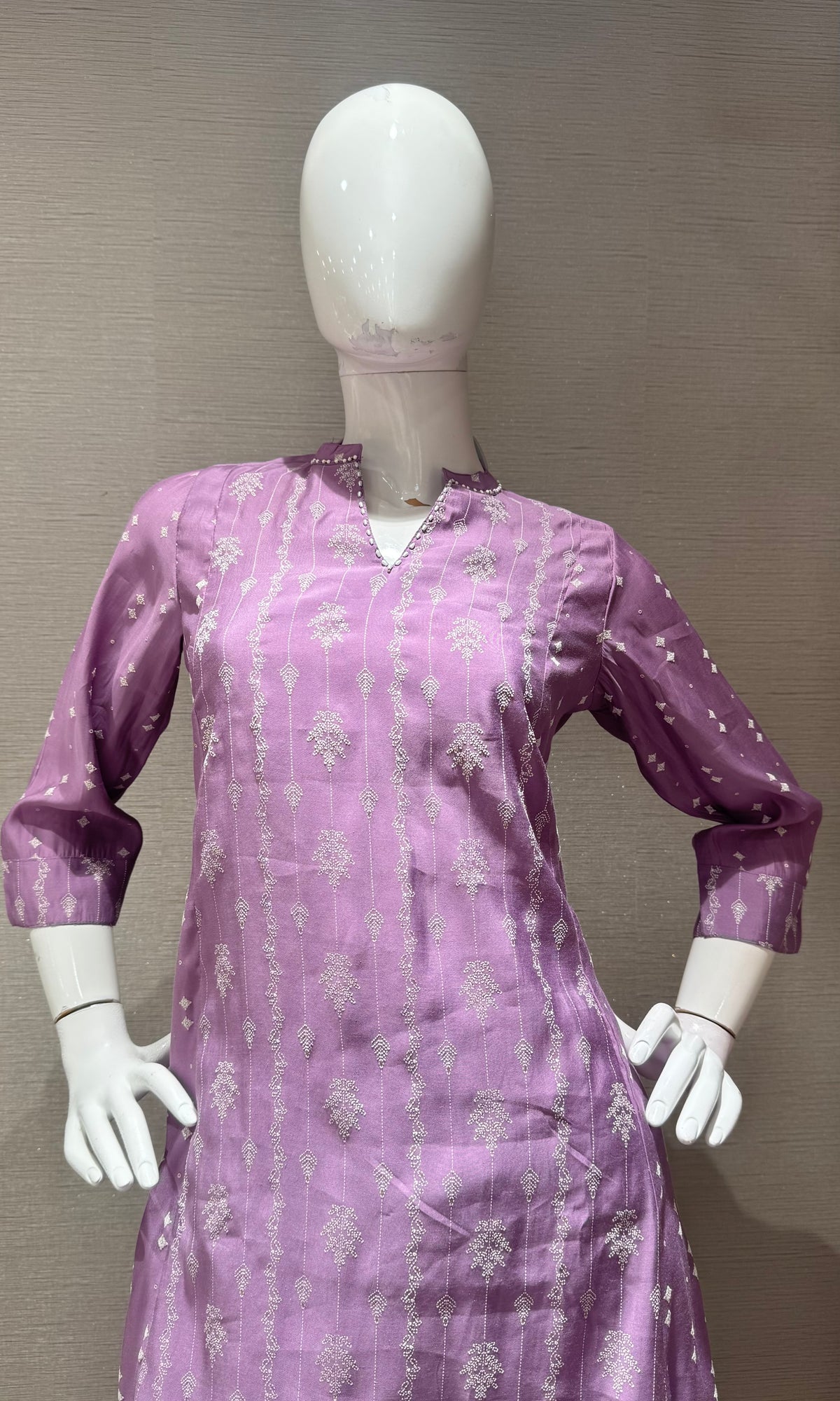 Lavender Cotton Kurta Set with contrast dupatta