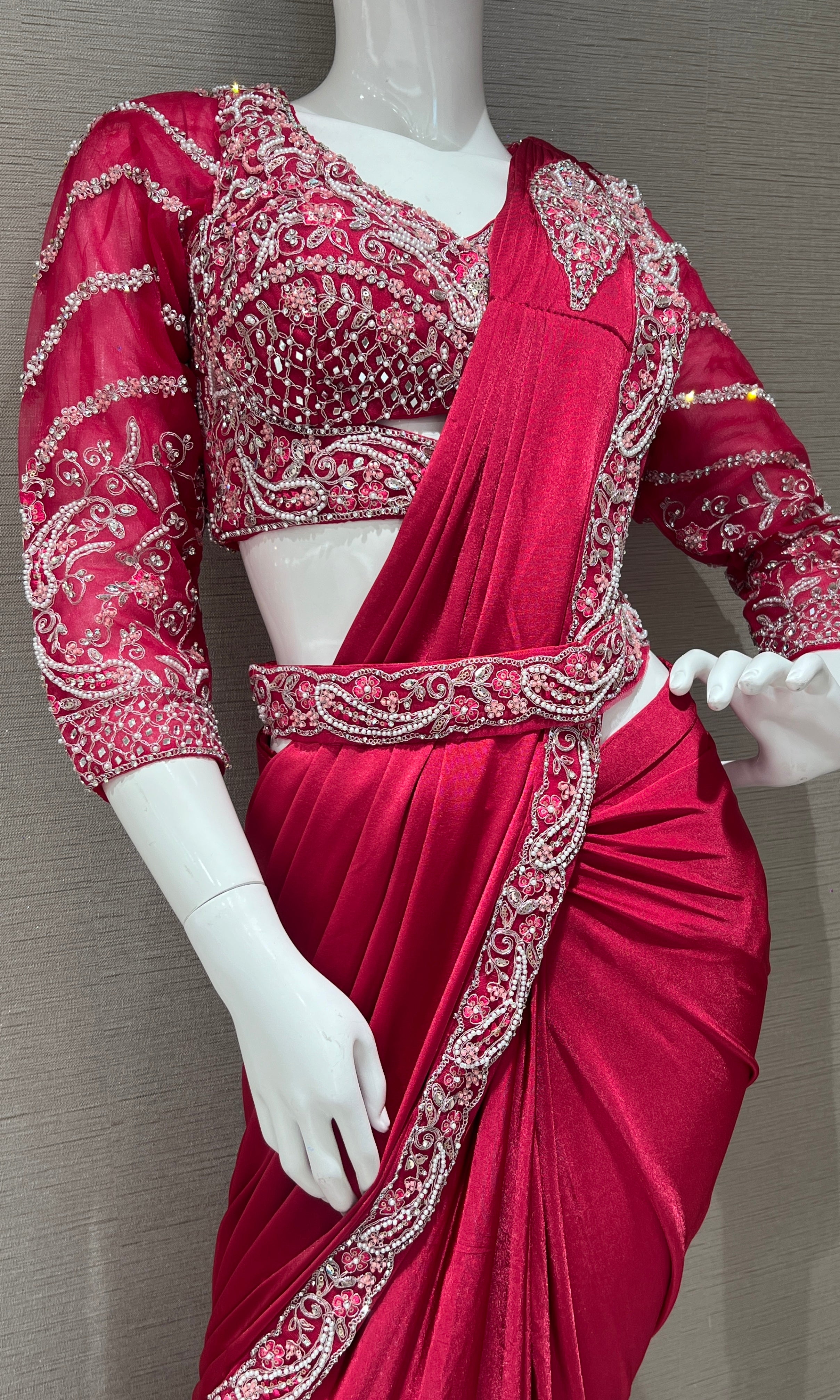 Pink one minute saree