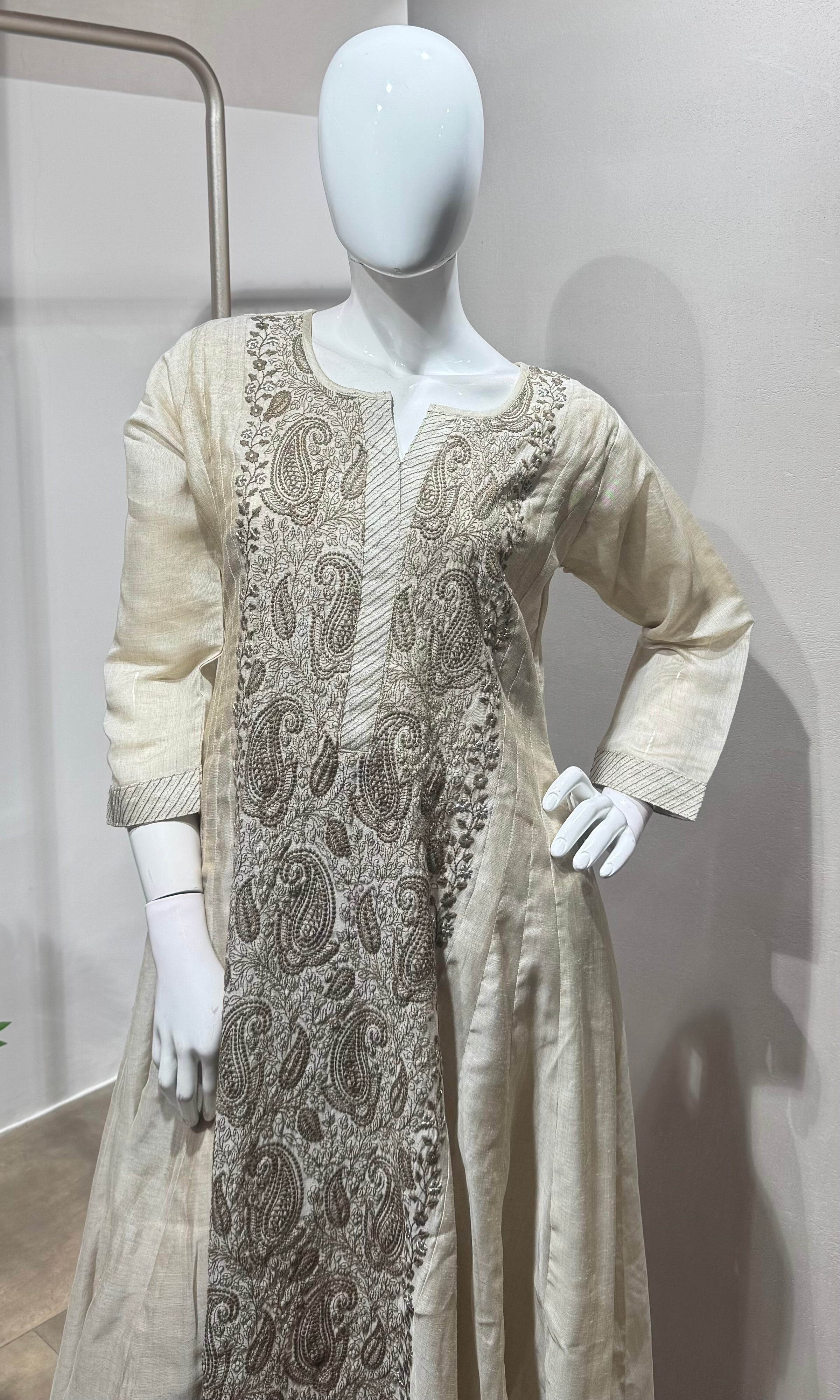 Beige embroidered kurta set