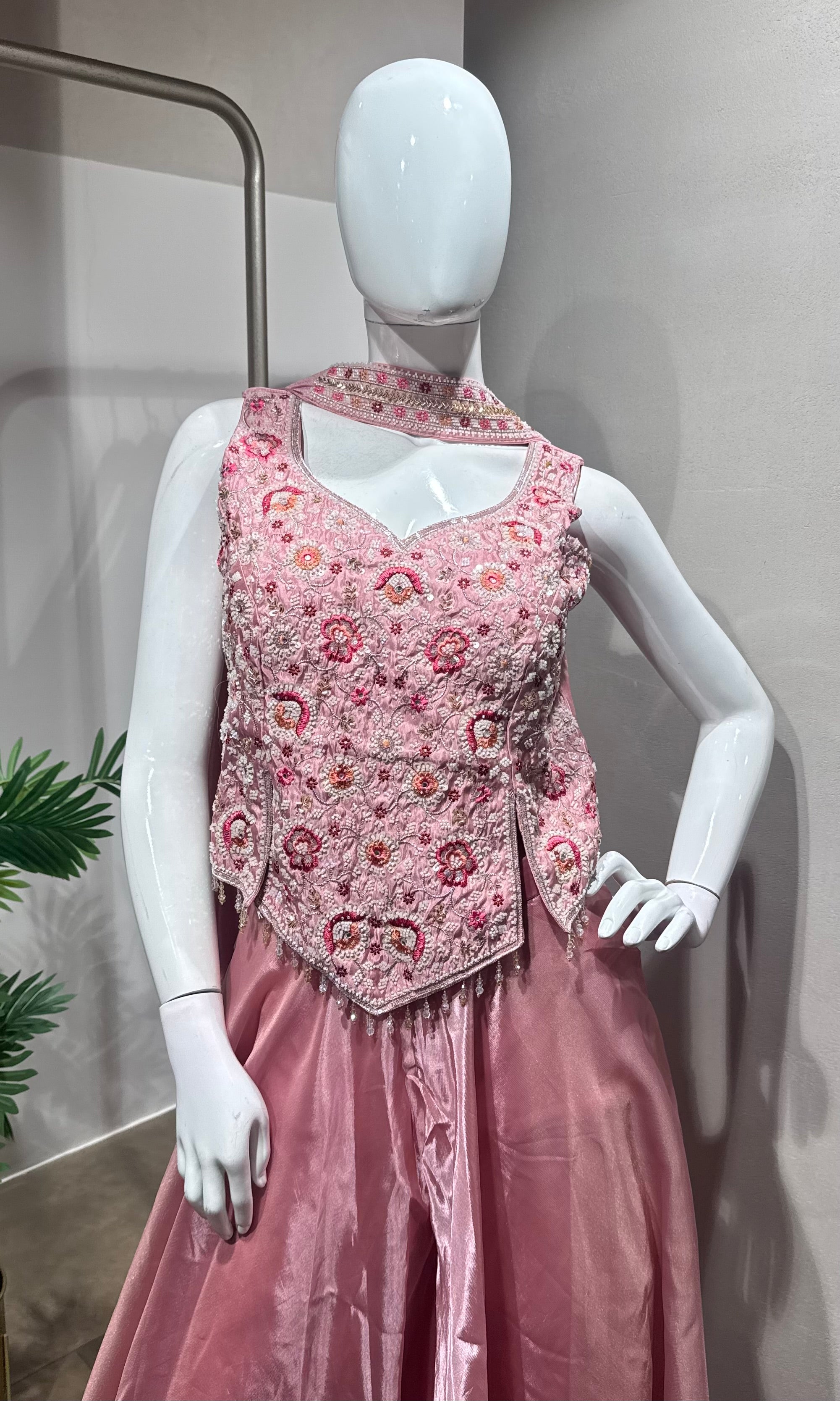 Pink TISSUE Embroidered Peplum & Palazzo Set