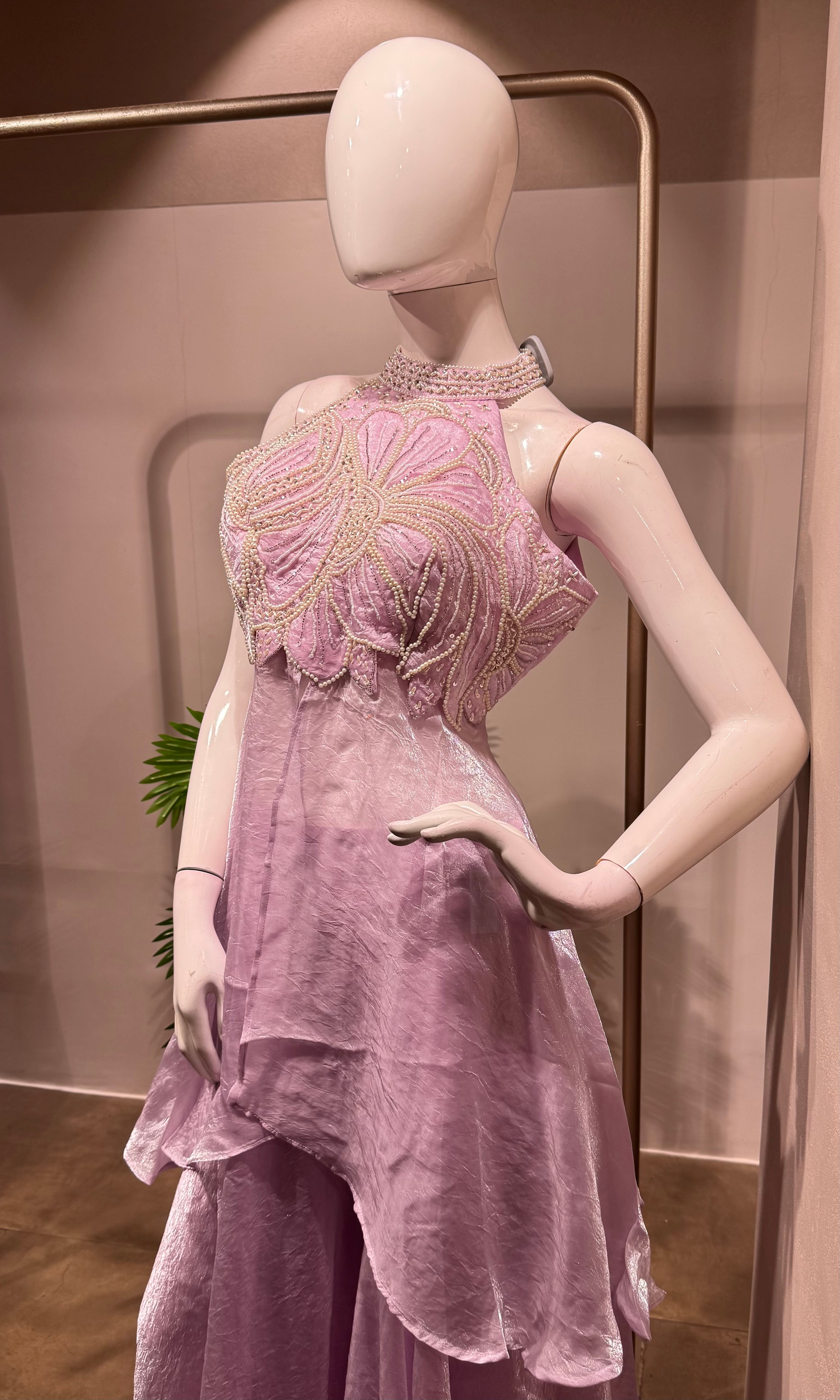 Lavender Hand-Embroidered PALAZZO Suit with Dupatta