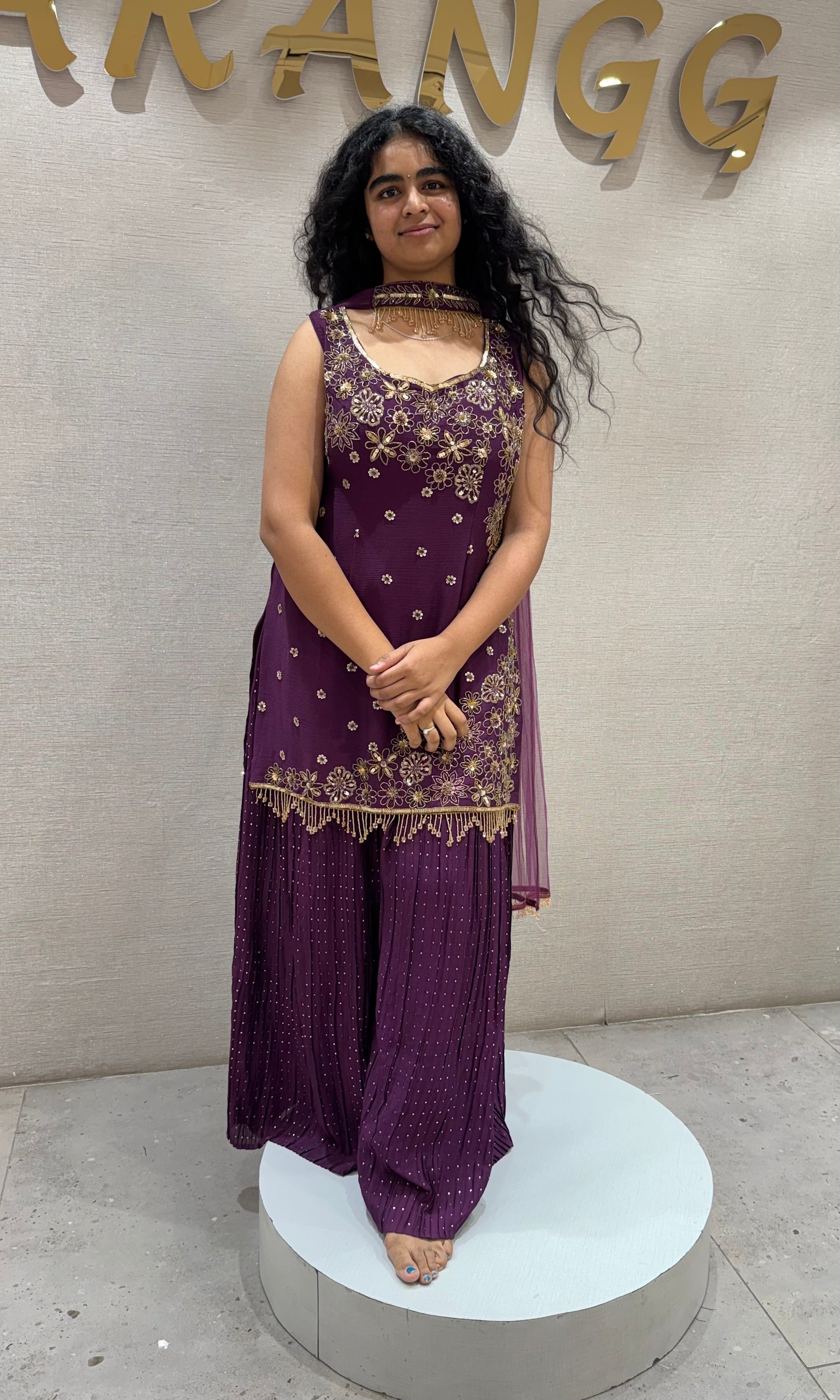 WINE Silk gold embroidered sharara set