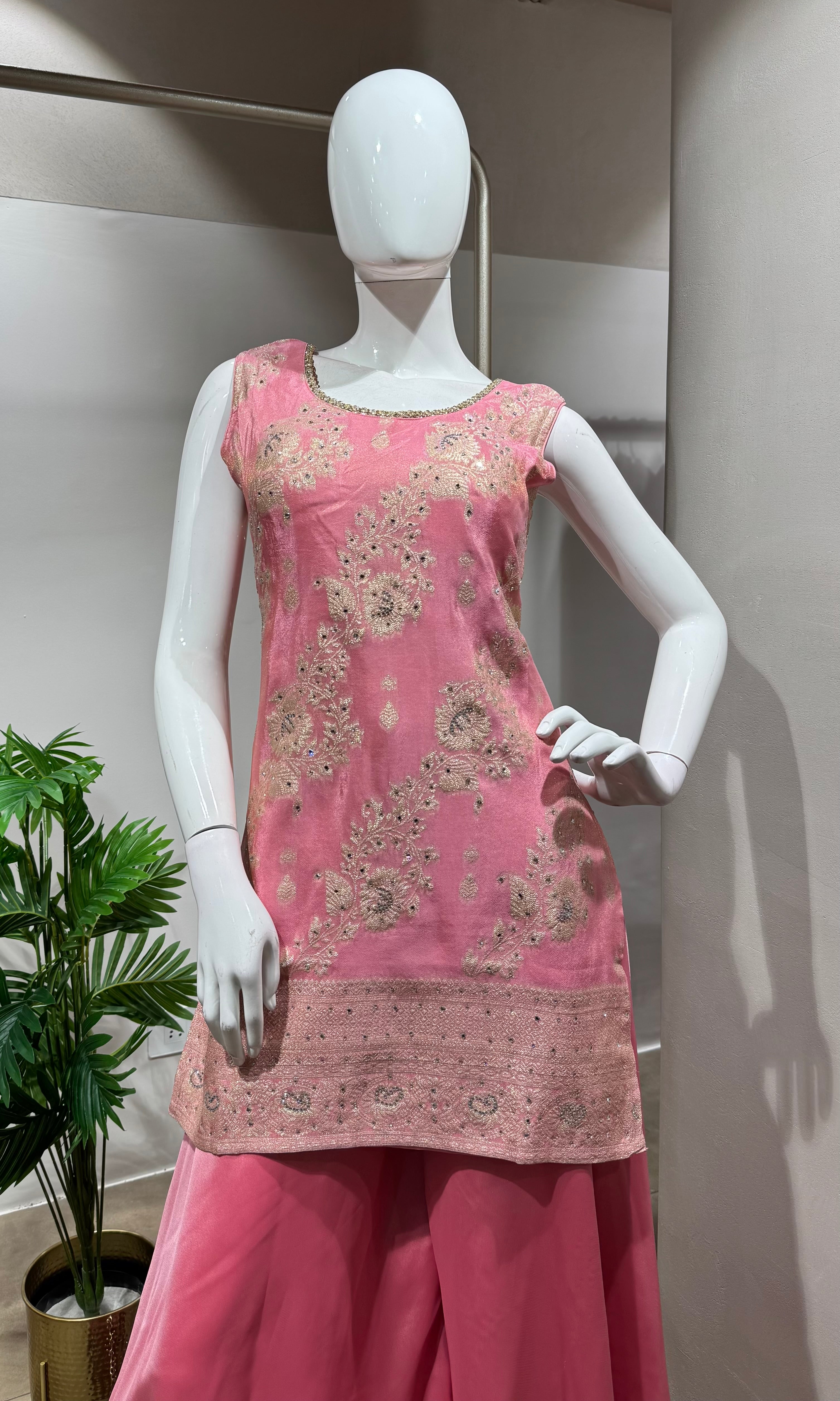 Pink Designer Beadwork Kurti SHARARA Set