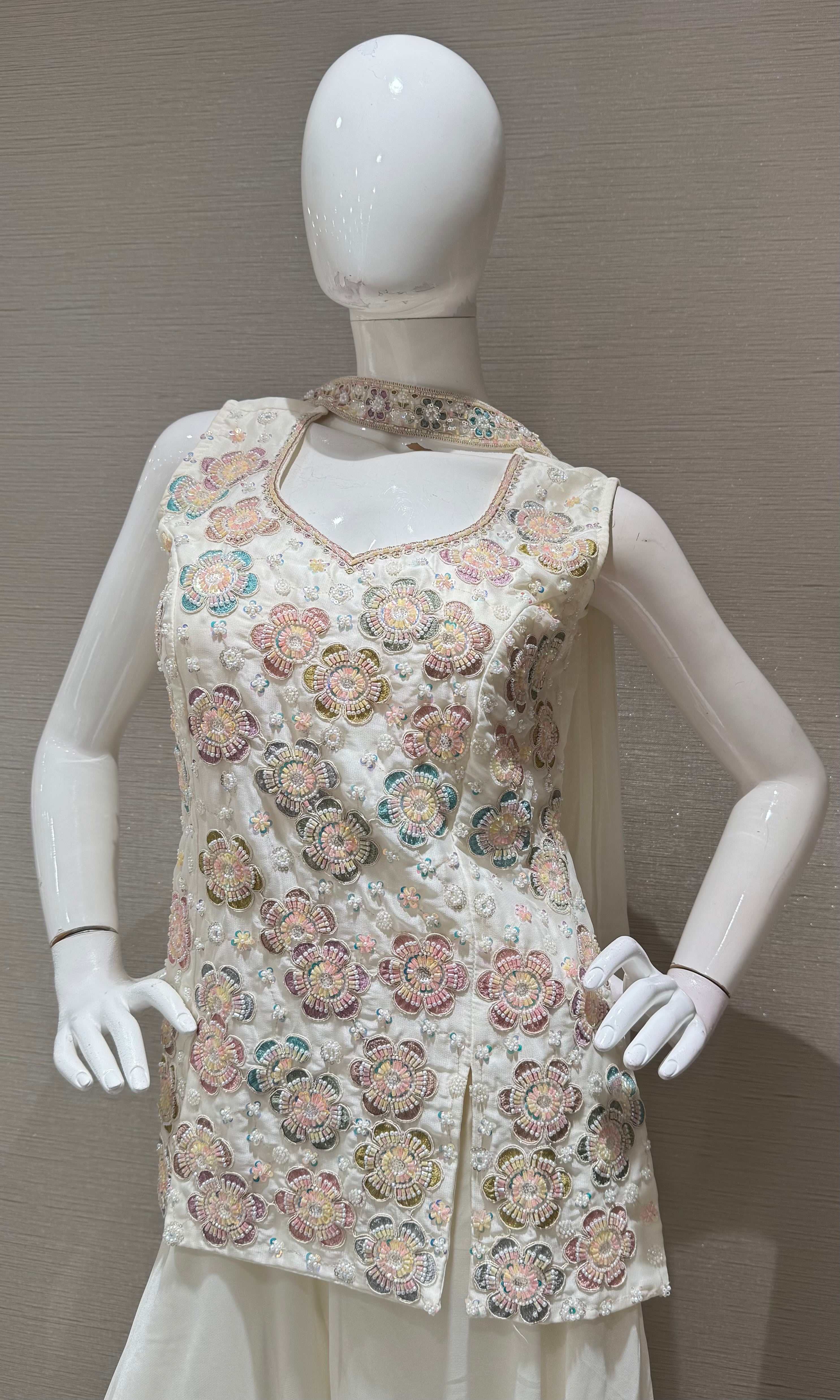 White floral peplum palazzo set