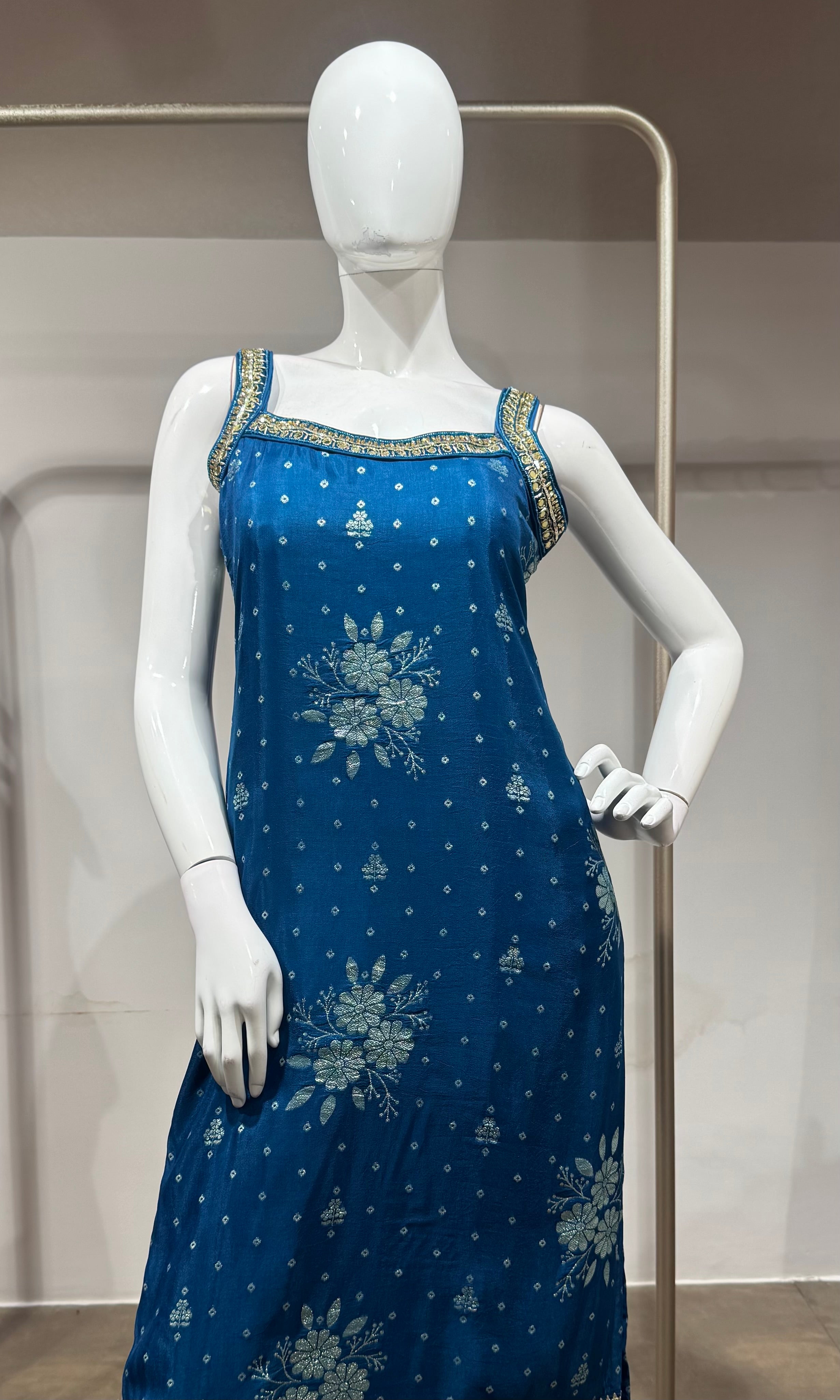 Blue golden floral kurta set