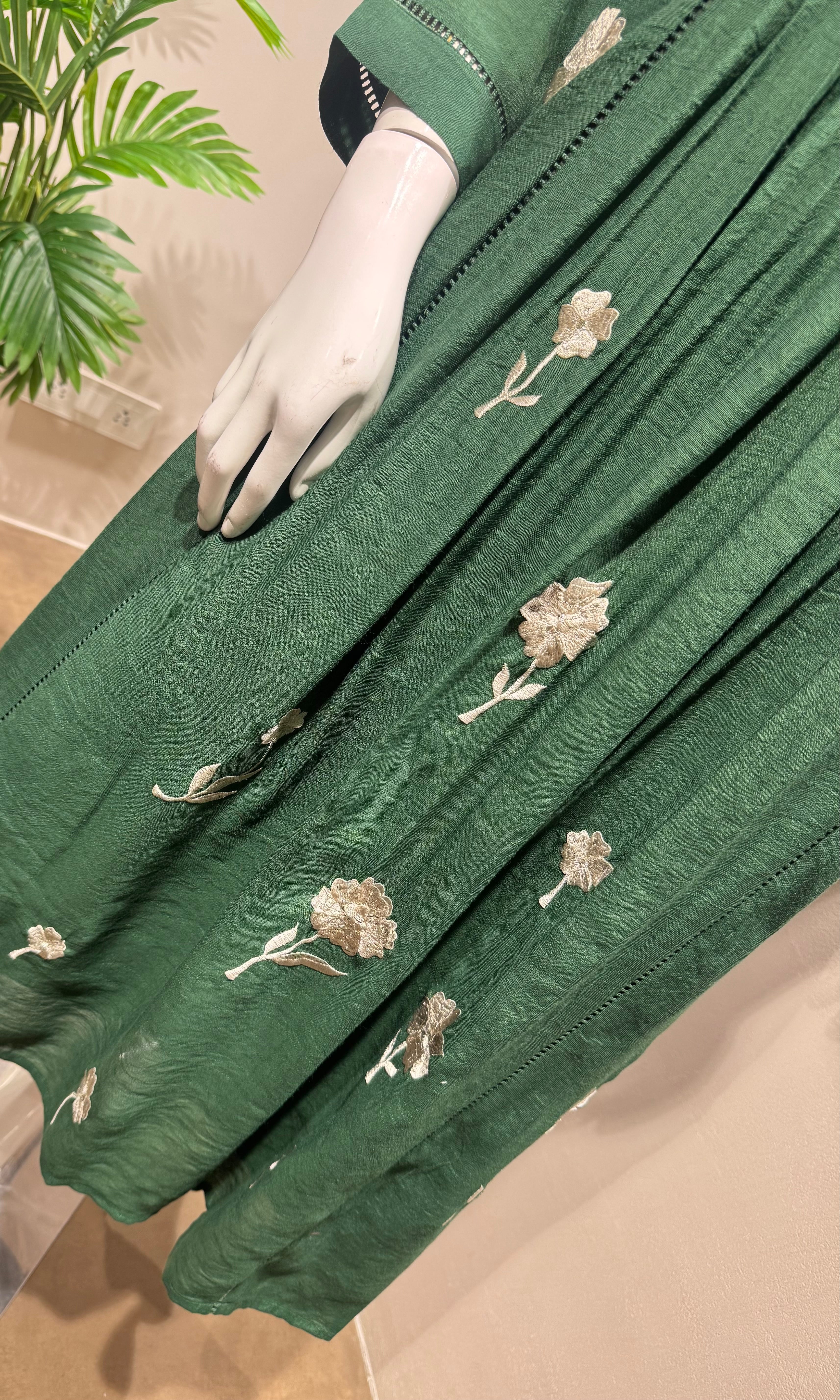 Green Linen Georgette Frock Style Kurti