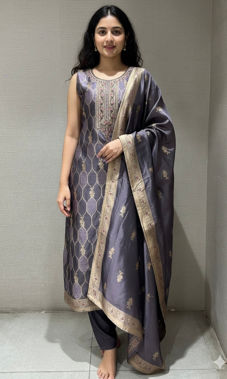 Lilac ethnic print kurta set