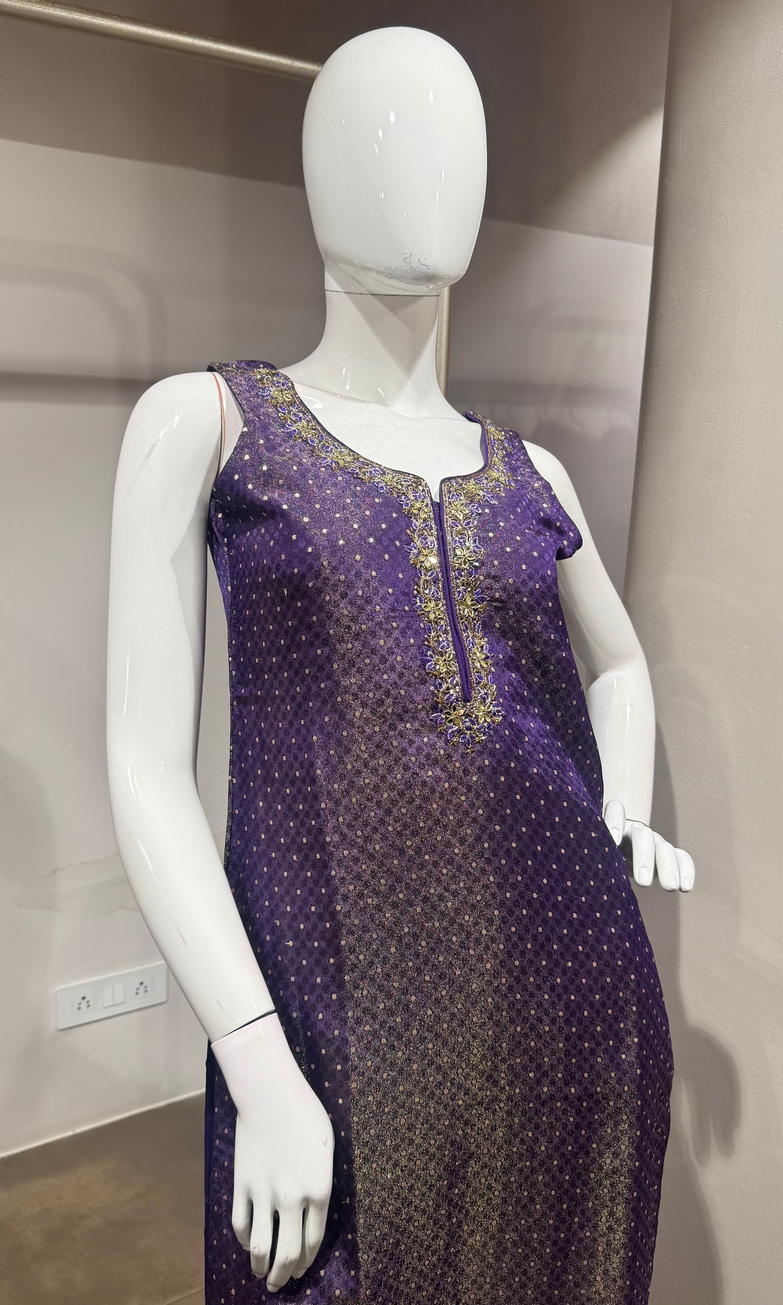 Purple Banarasi Embroidered Kurta Set