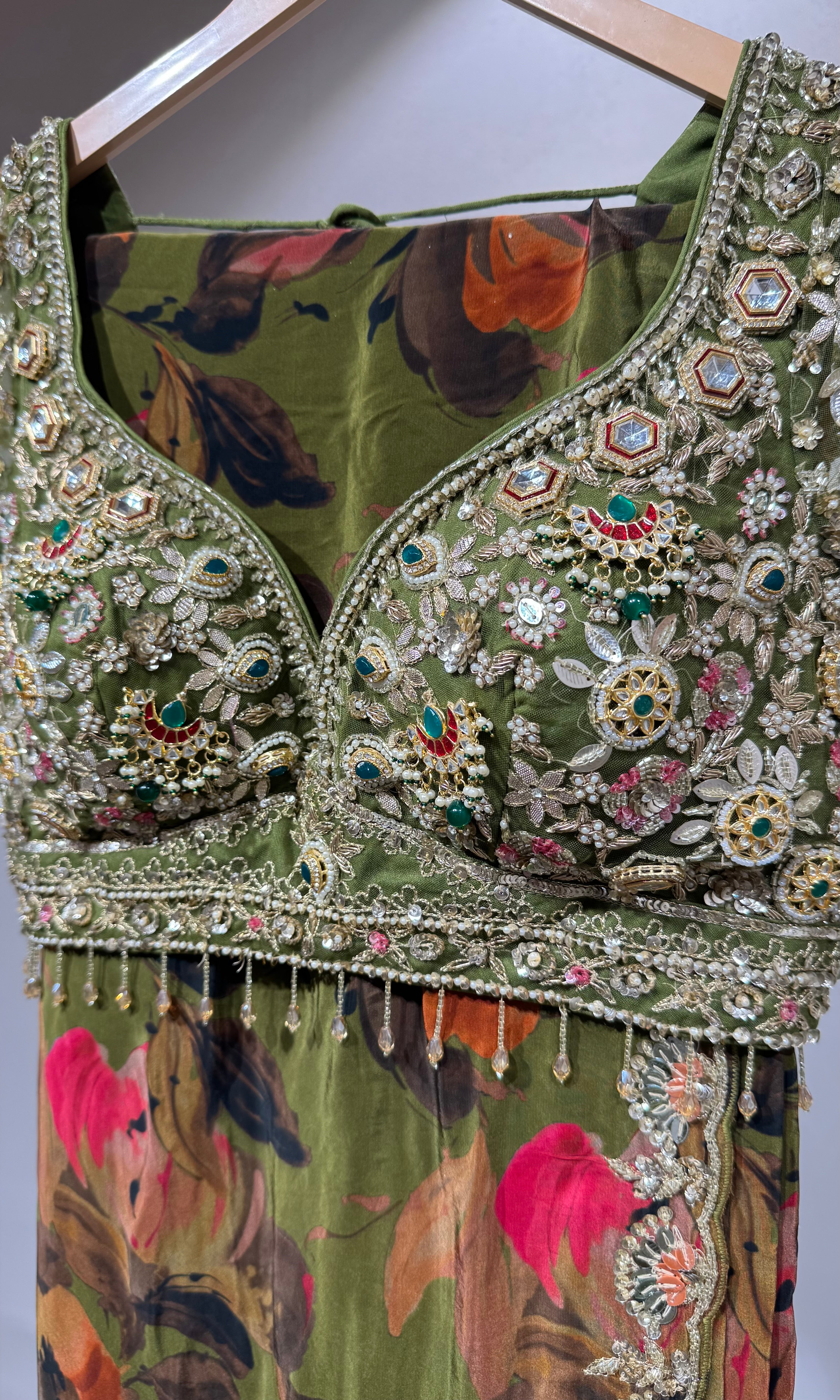 Green FLORAL saree with EMBROIDERED blouse