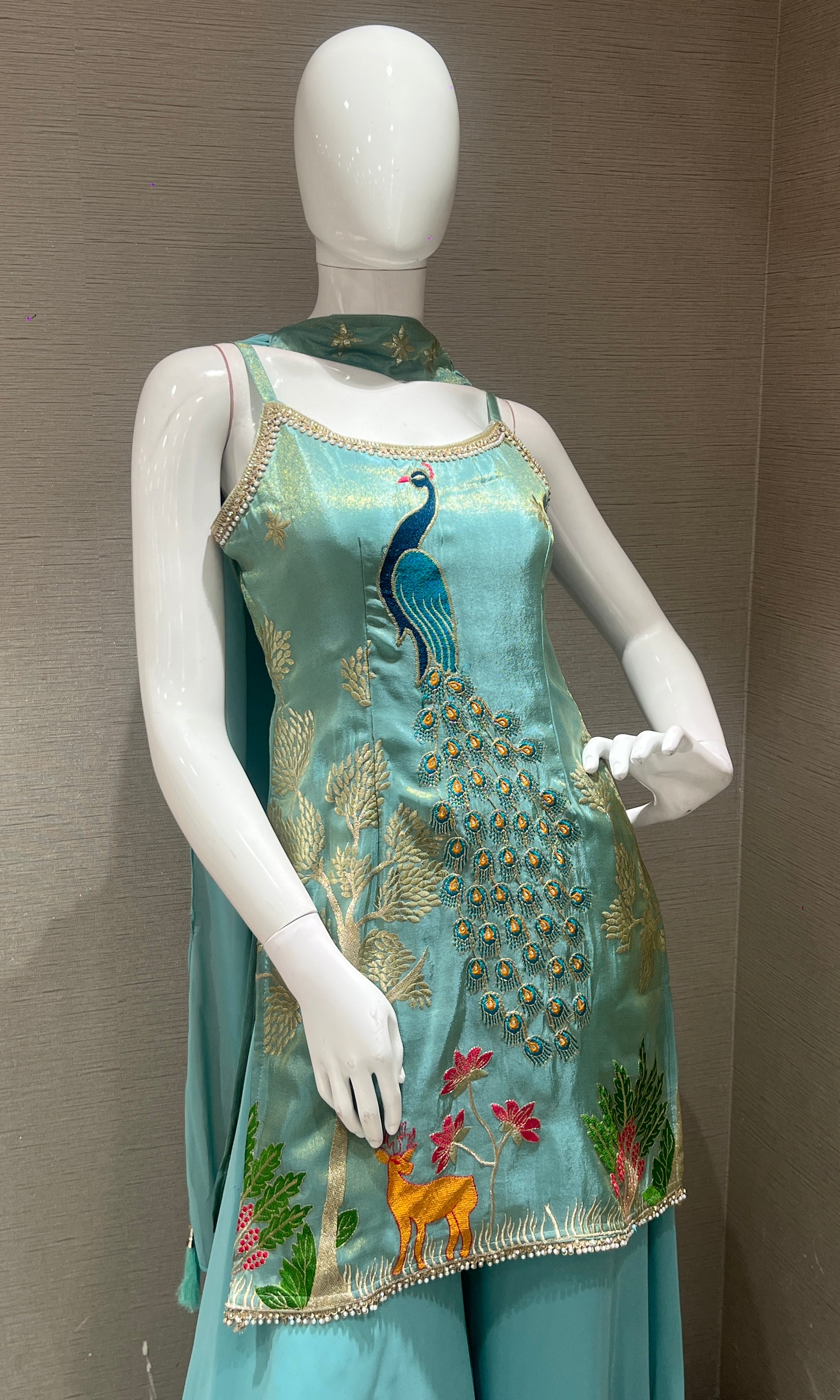 Sea blue PEACOCK EMBROIDERED palazzo