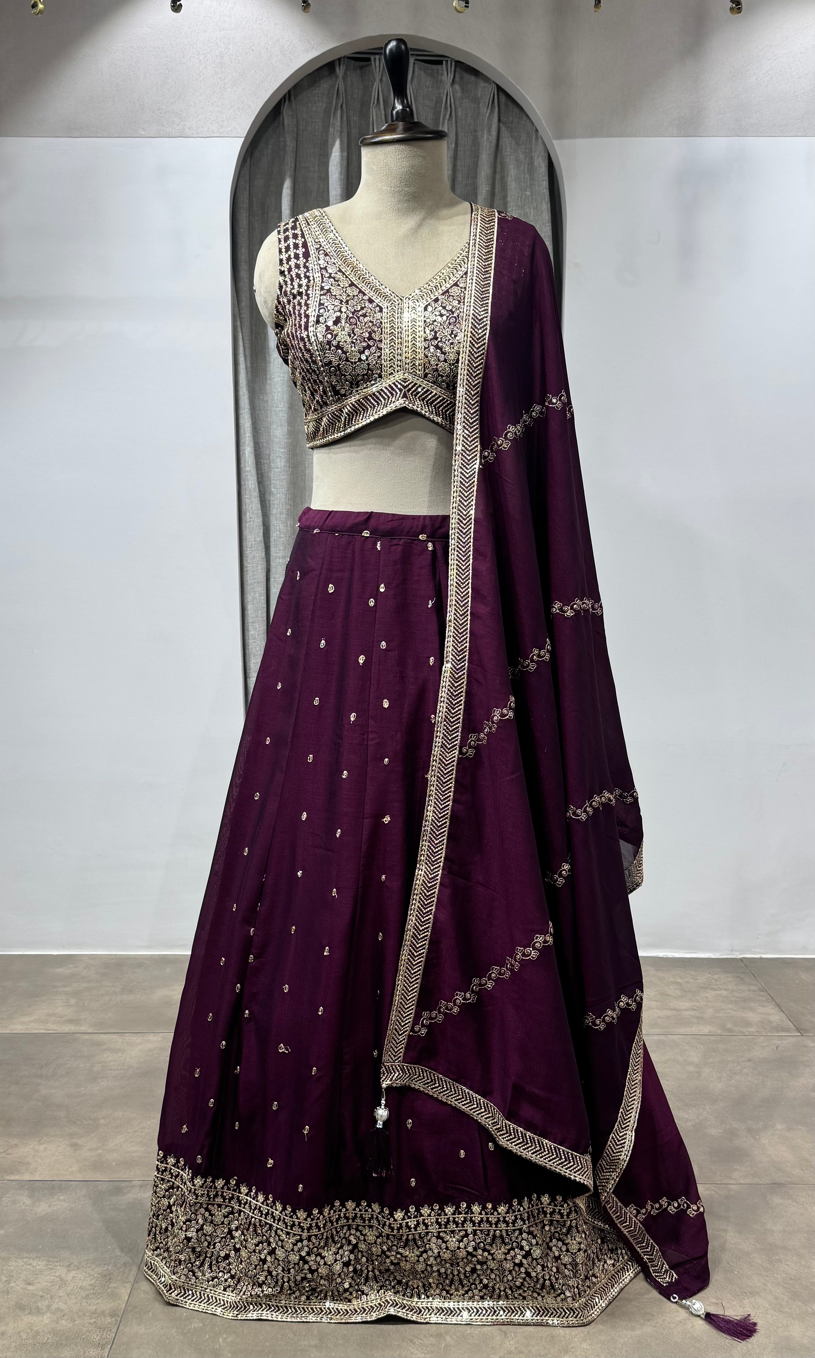Wine Georgette Sequin Embroidered Lehenga