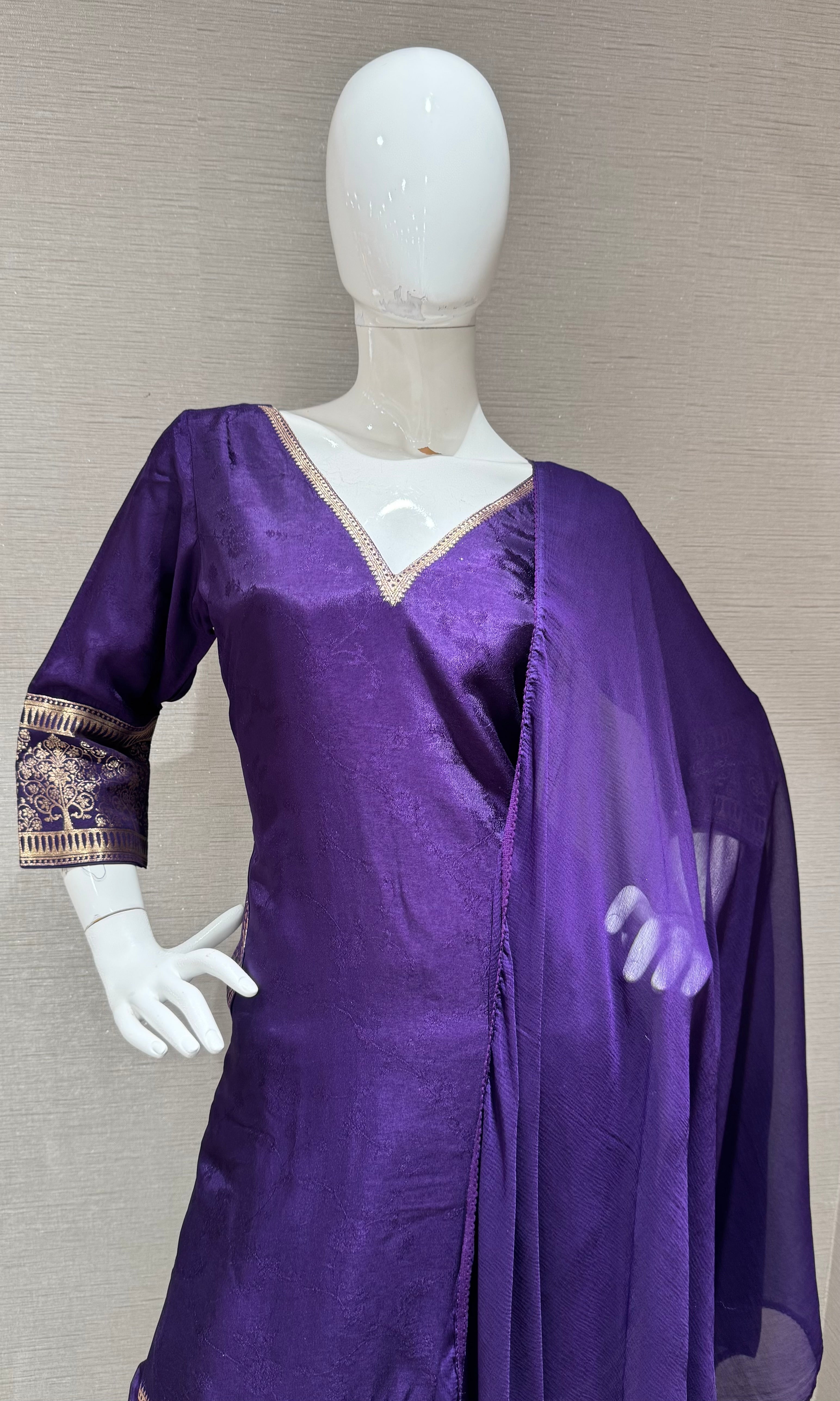 Purple Silk Kurta set with Sheer Dupatta