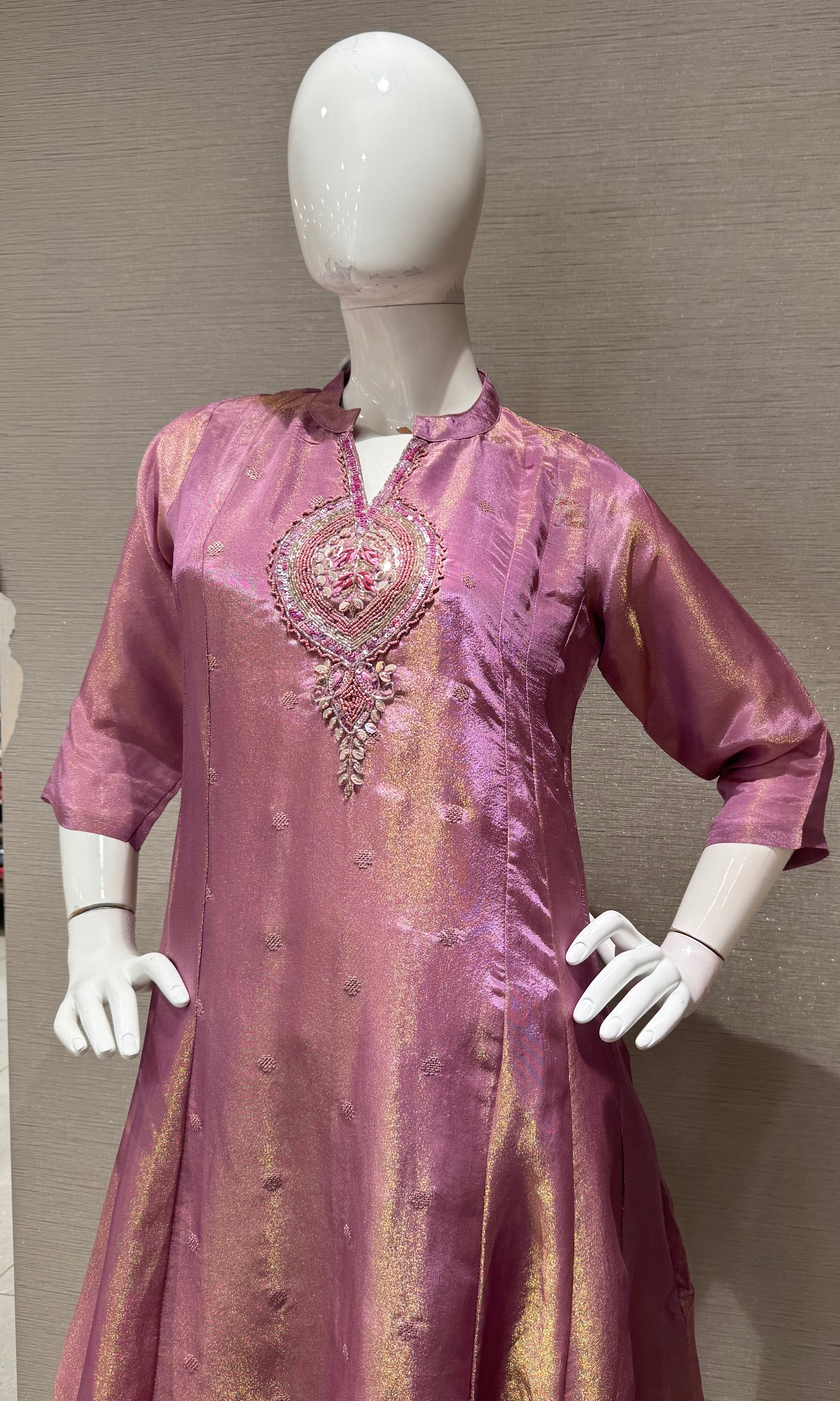 Lilac Gold Shimmer a line kurta set
