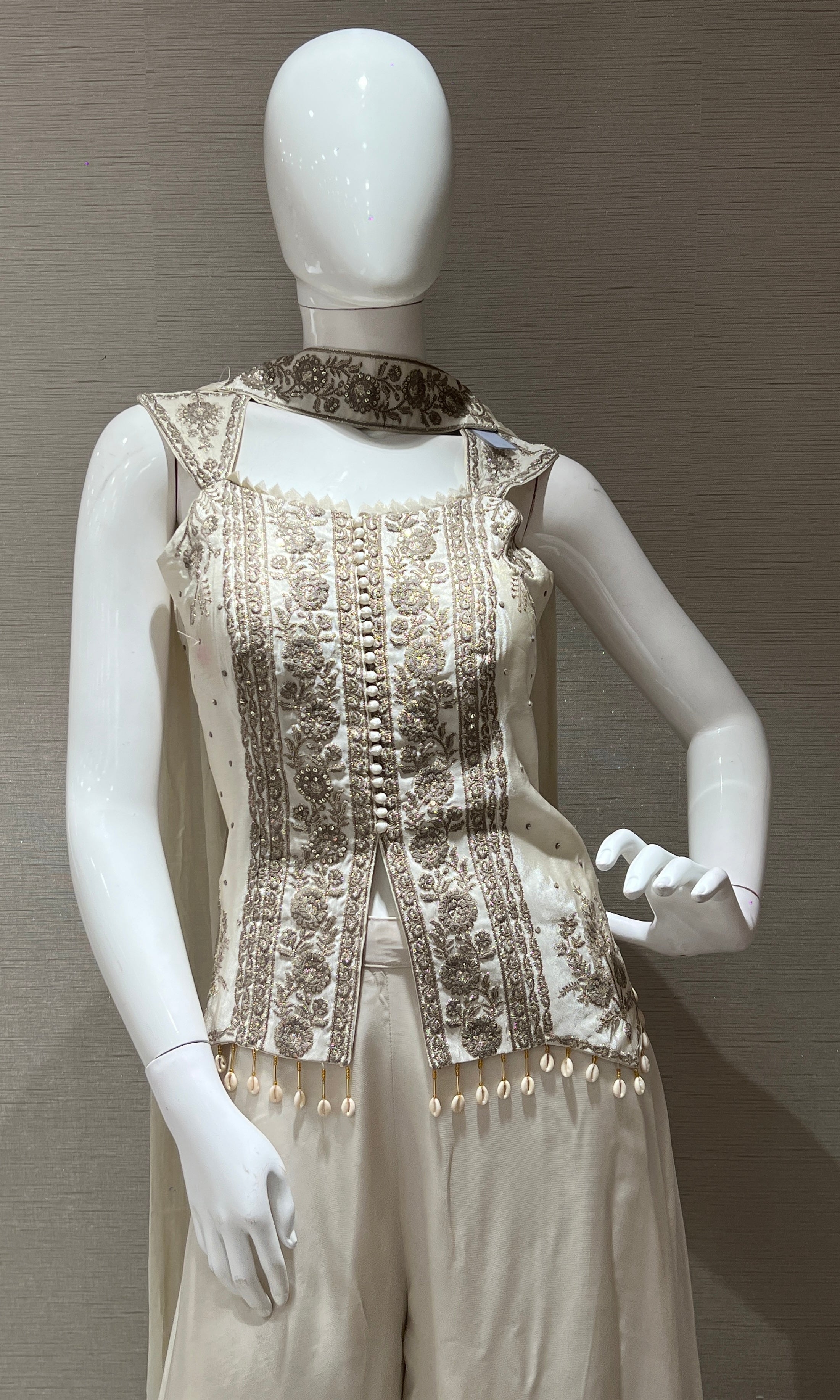 White Embroidered Peplum Top Palazzo Set