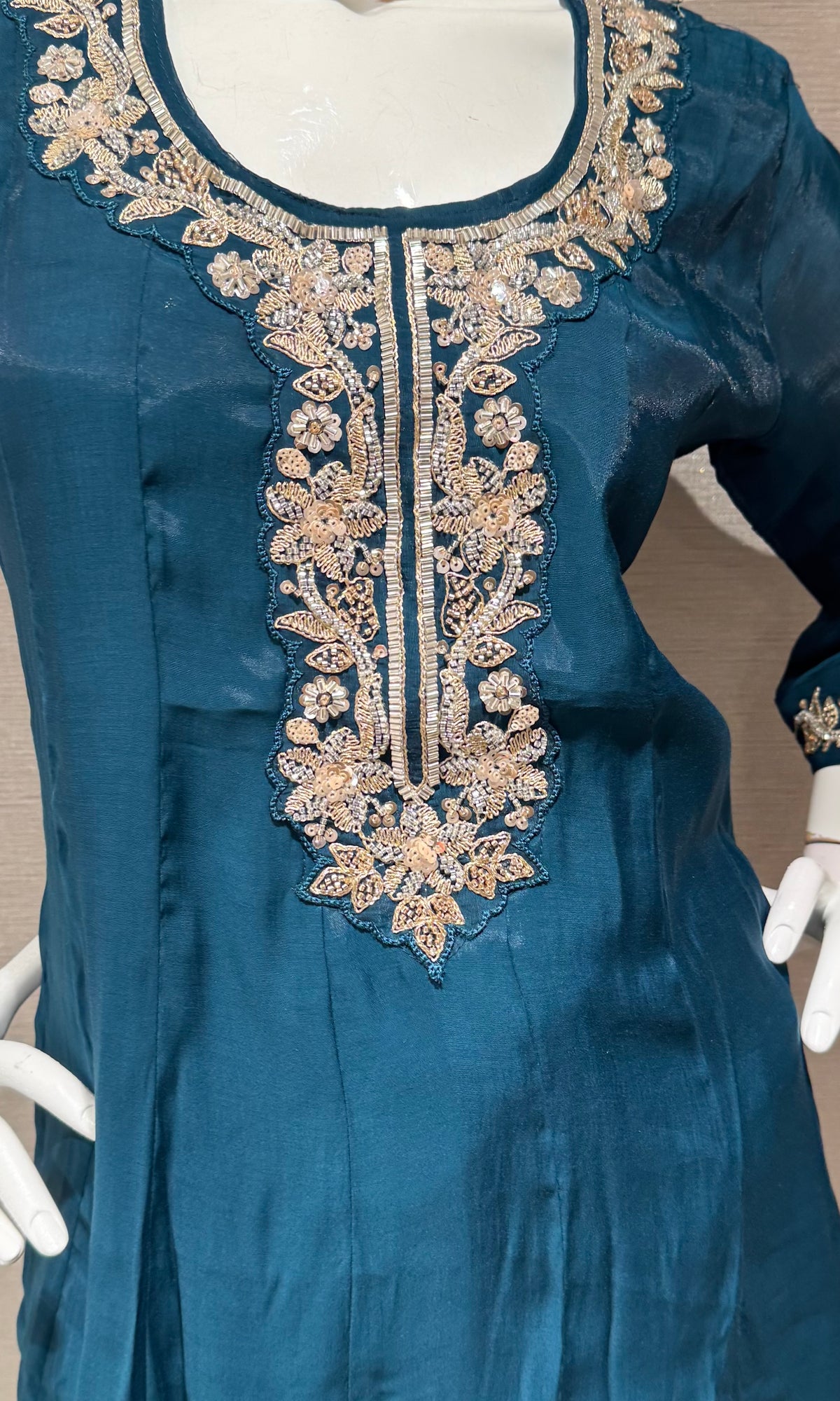 Peacock Blue Kurta set with Matching Sheer Dupatta