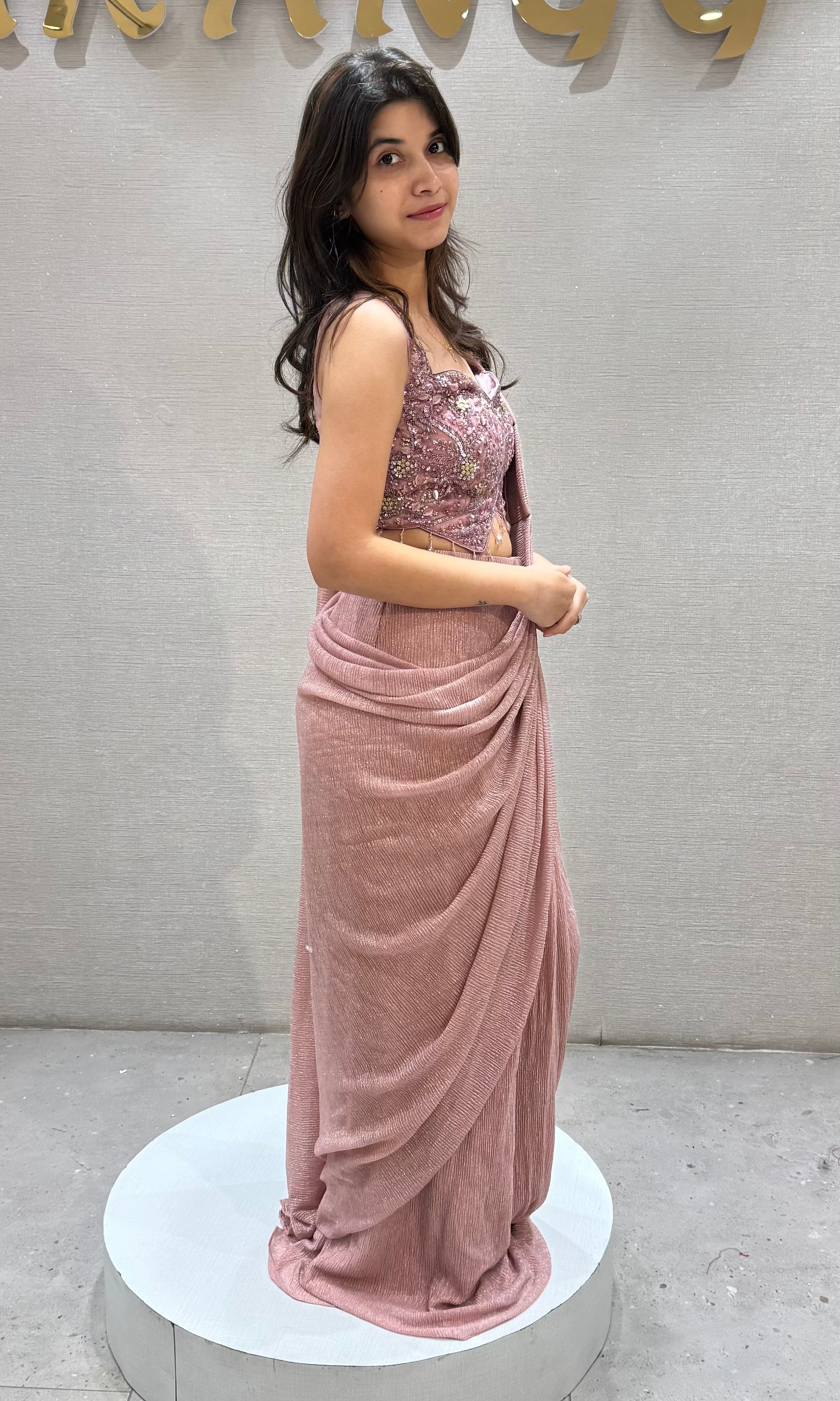 Pink Georgette Drape Saree