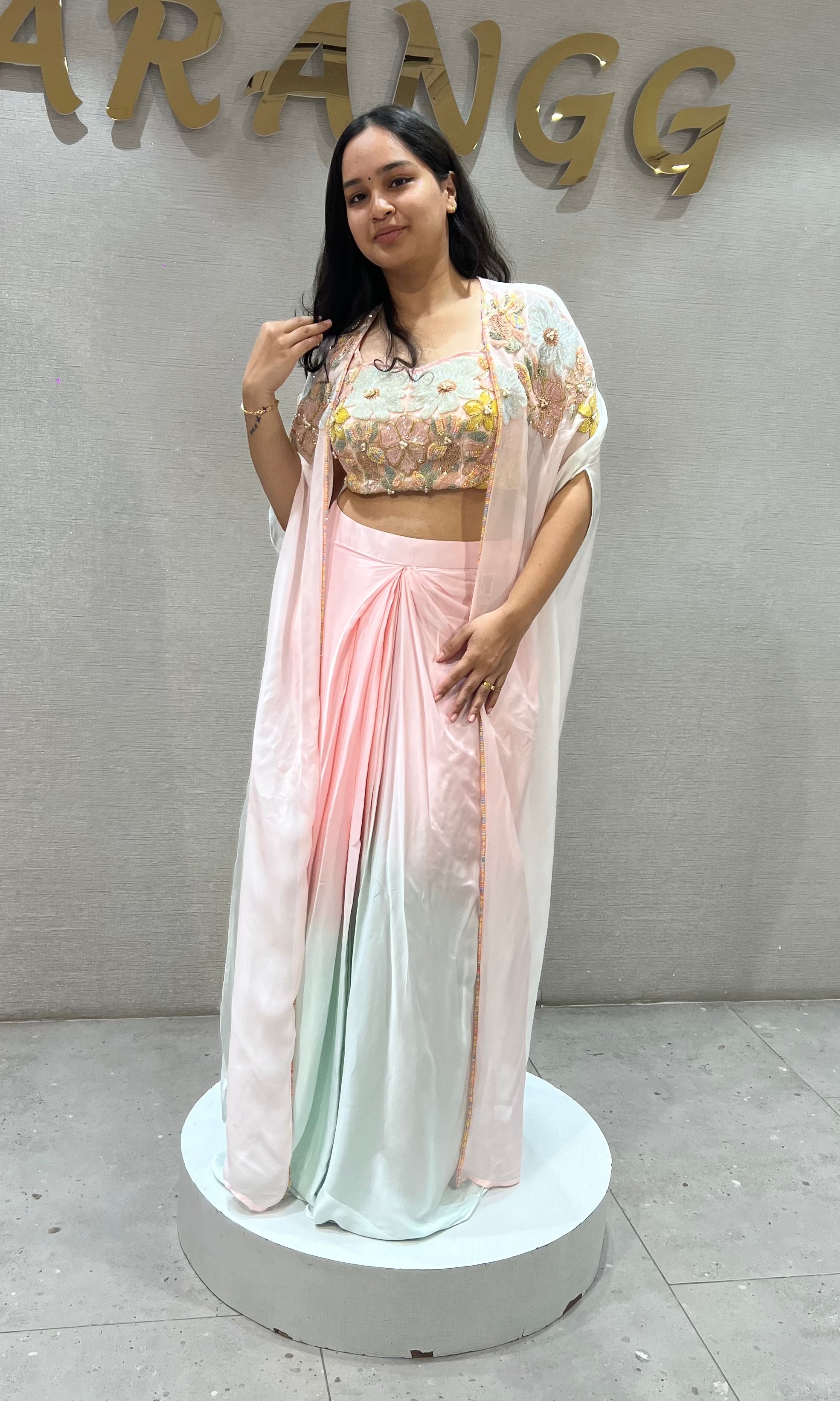 Baby Pink and Mint Floral Ombre Dhoti Skirt