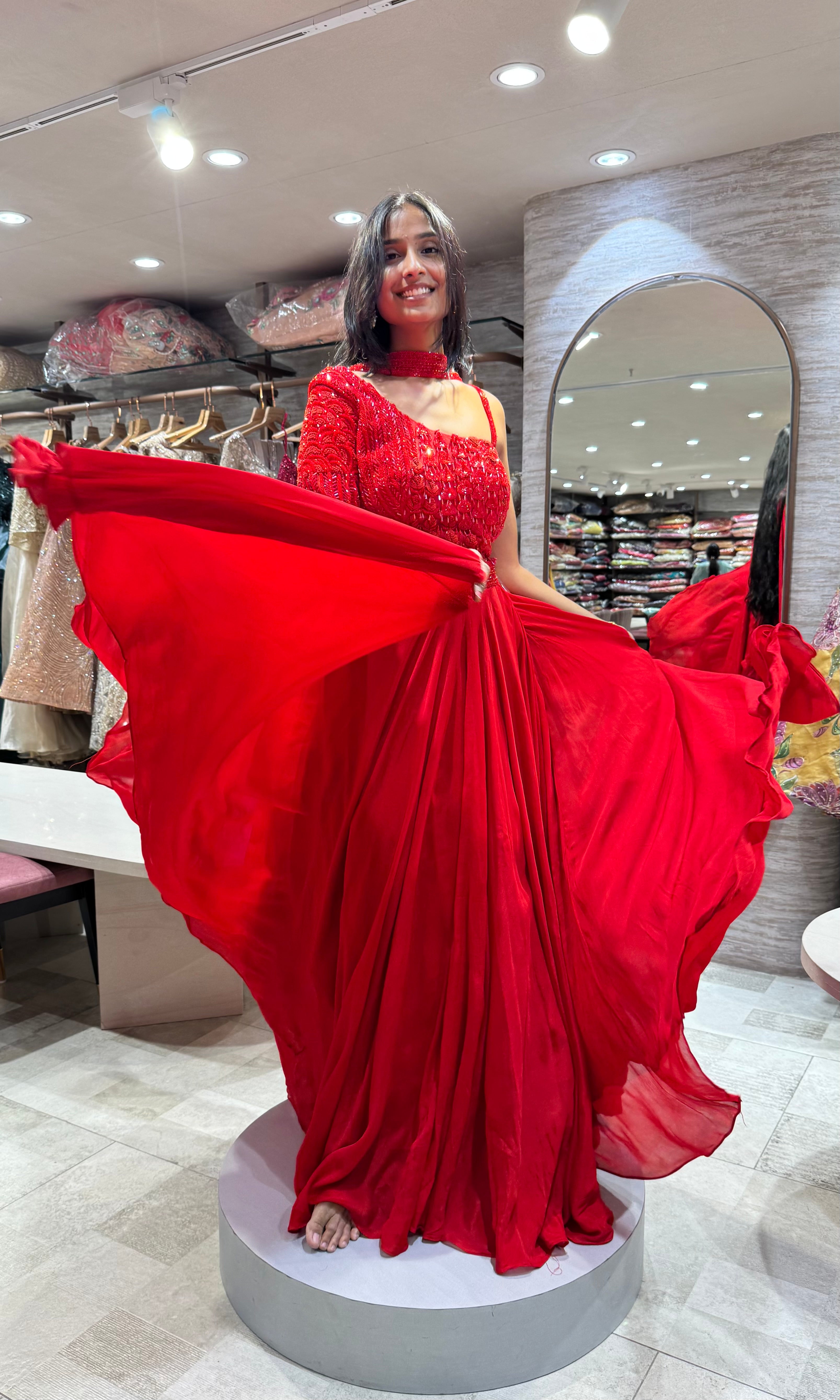 Red EMBELLISHED LEHENGA