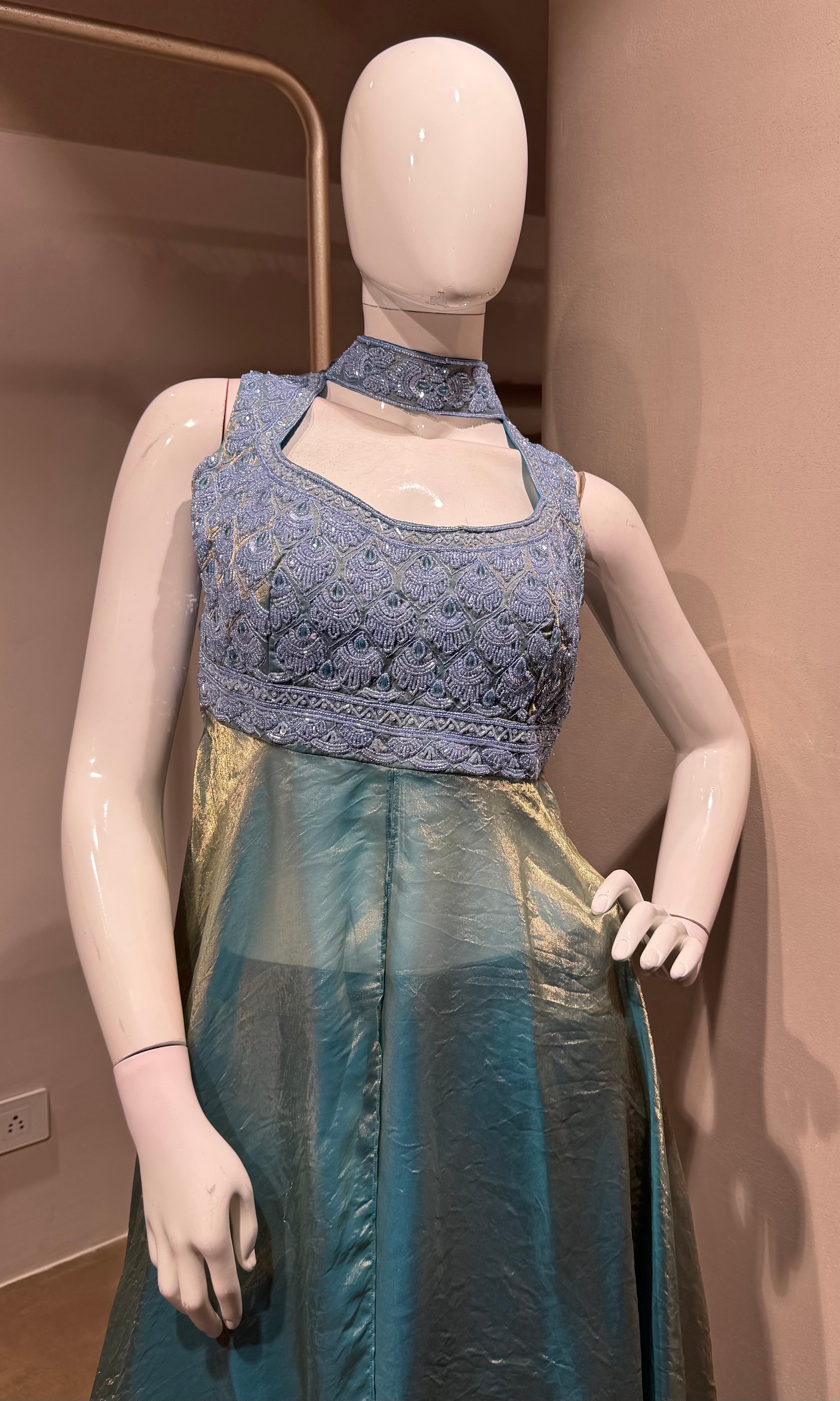 Sea Blue A-Line Shimmer Tissue Palazzo Set