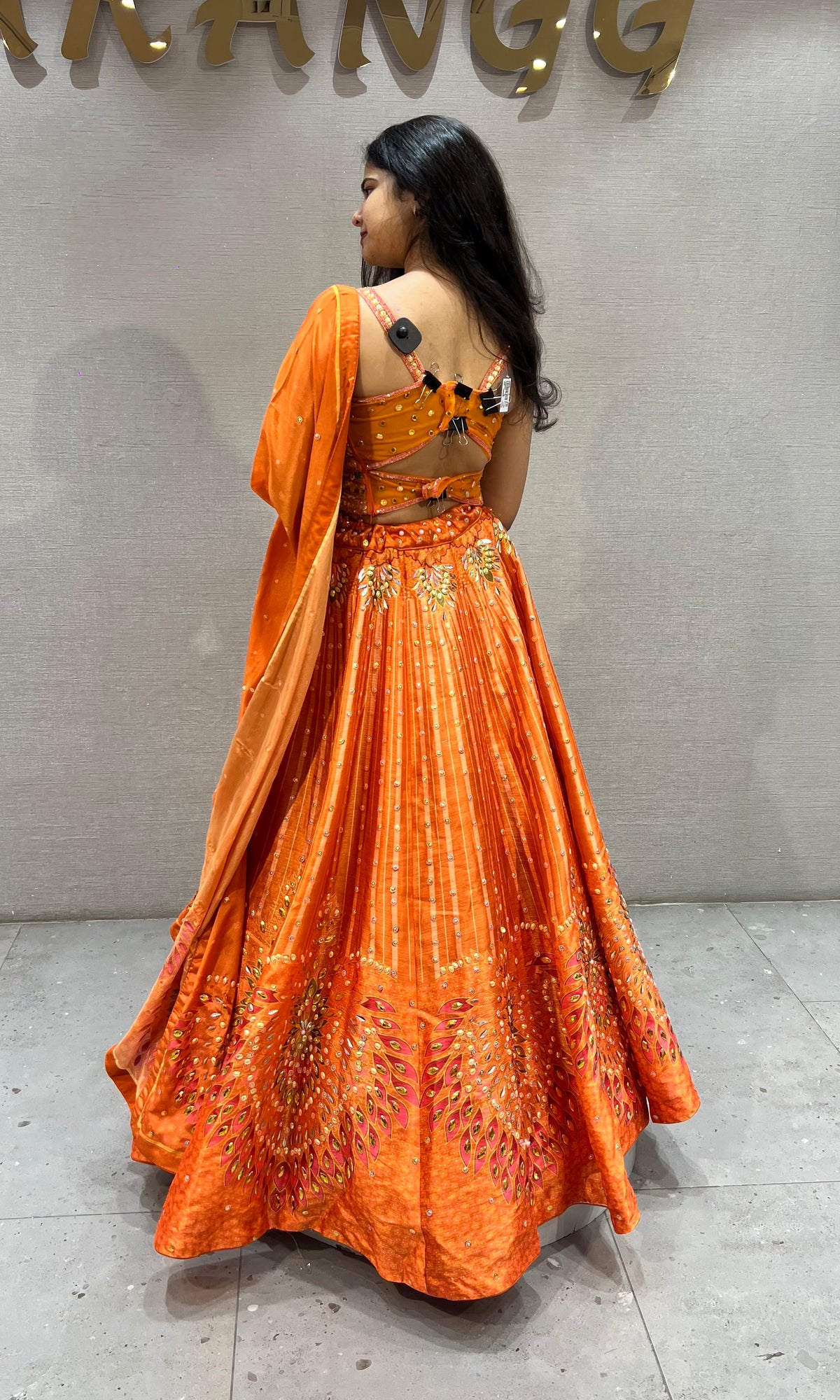 Orange Embroidered Organza Lehenga Choli Set