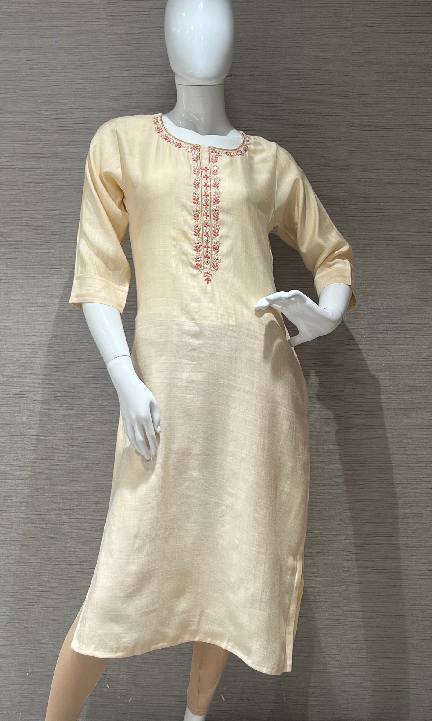 Cream Kurti with neck design