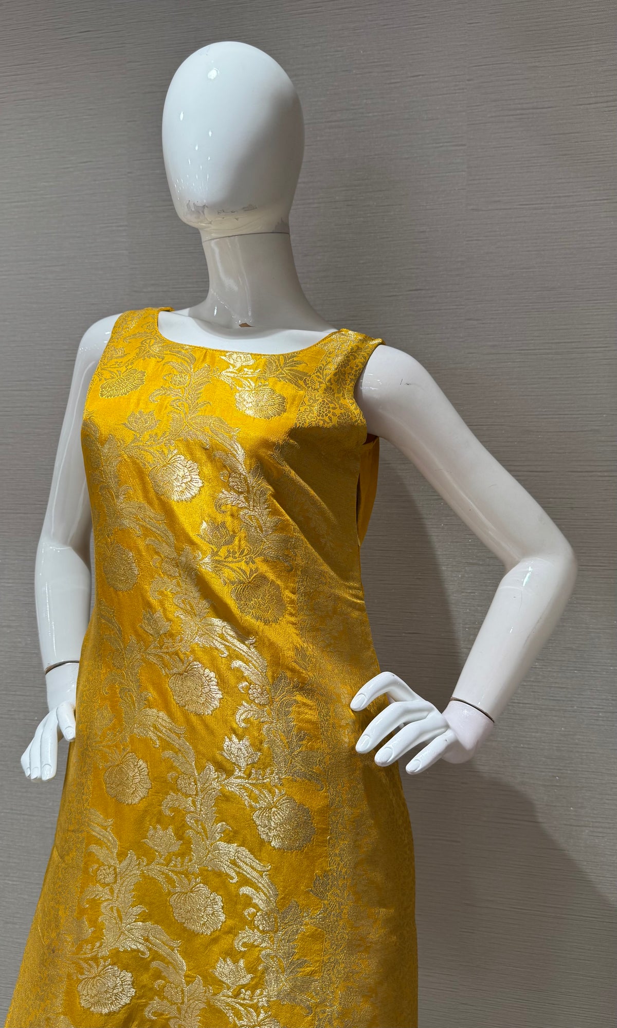 Mustard Banarasi Silk Golden Floral Zari kurta set
