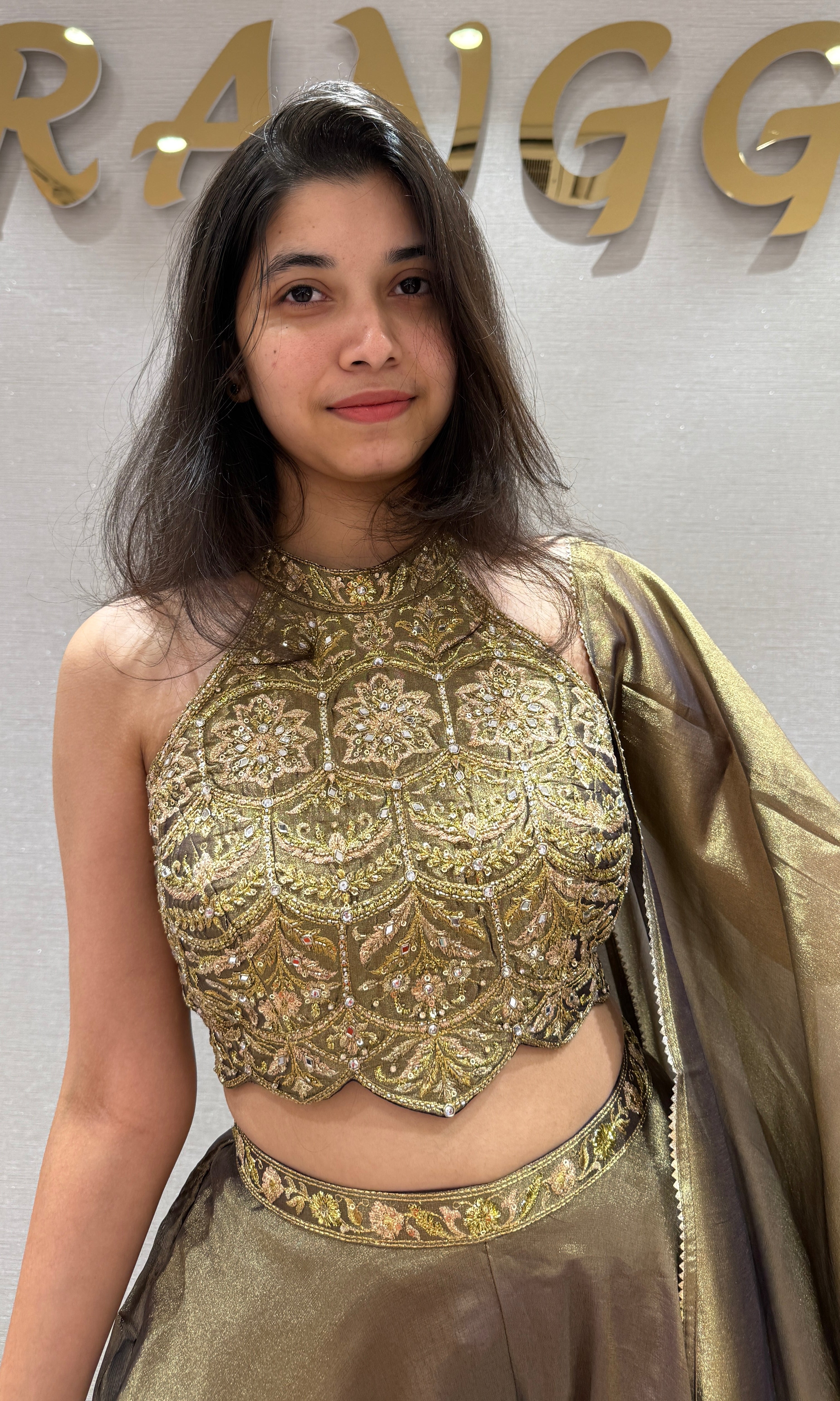 golden Halter neck Ensemble Palazzo set