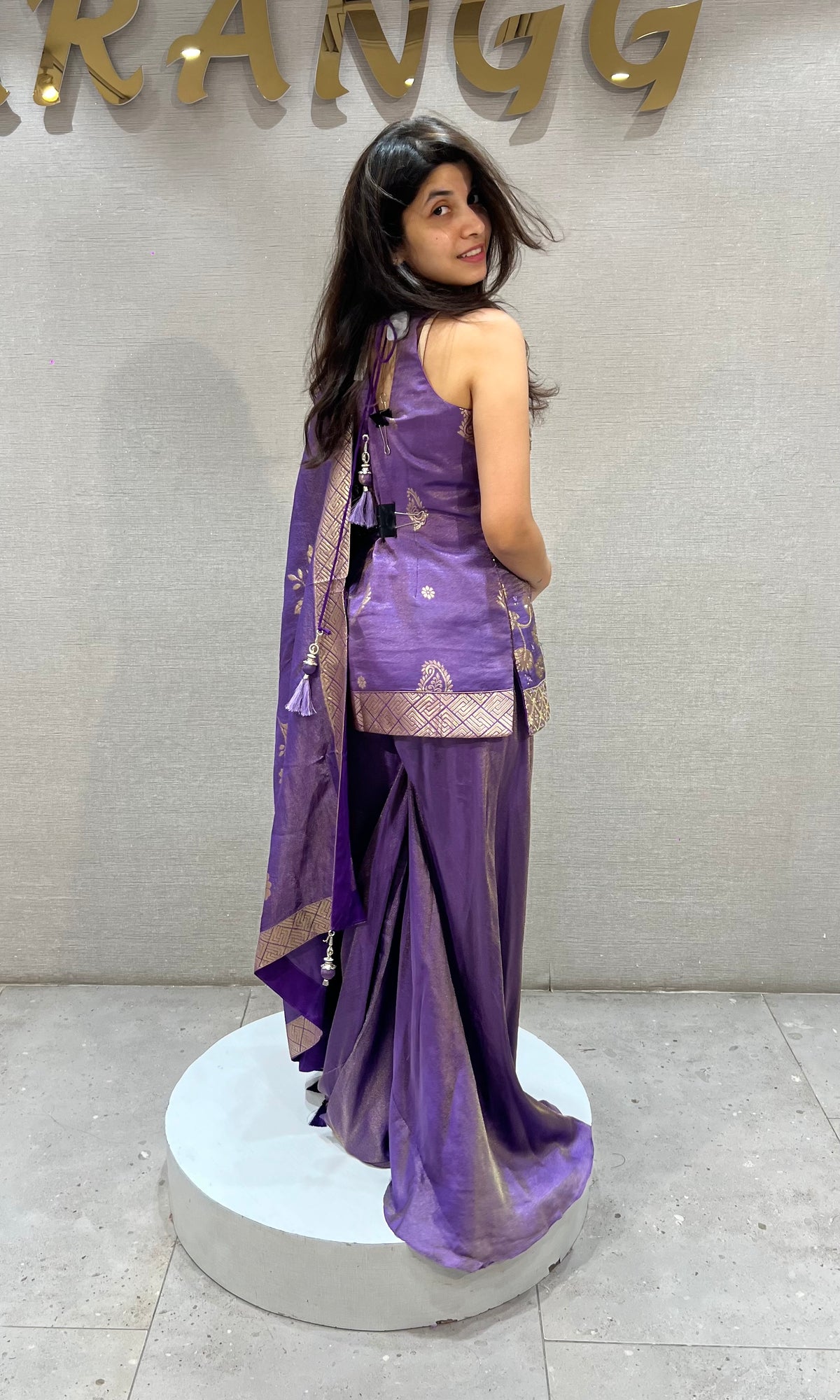 Purple tissue silk Embroidered Peplum Palazzo set