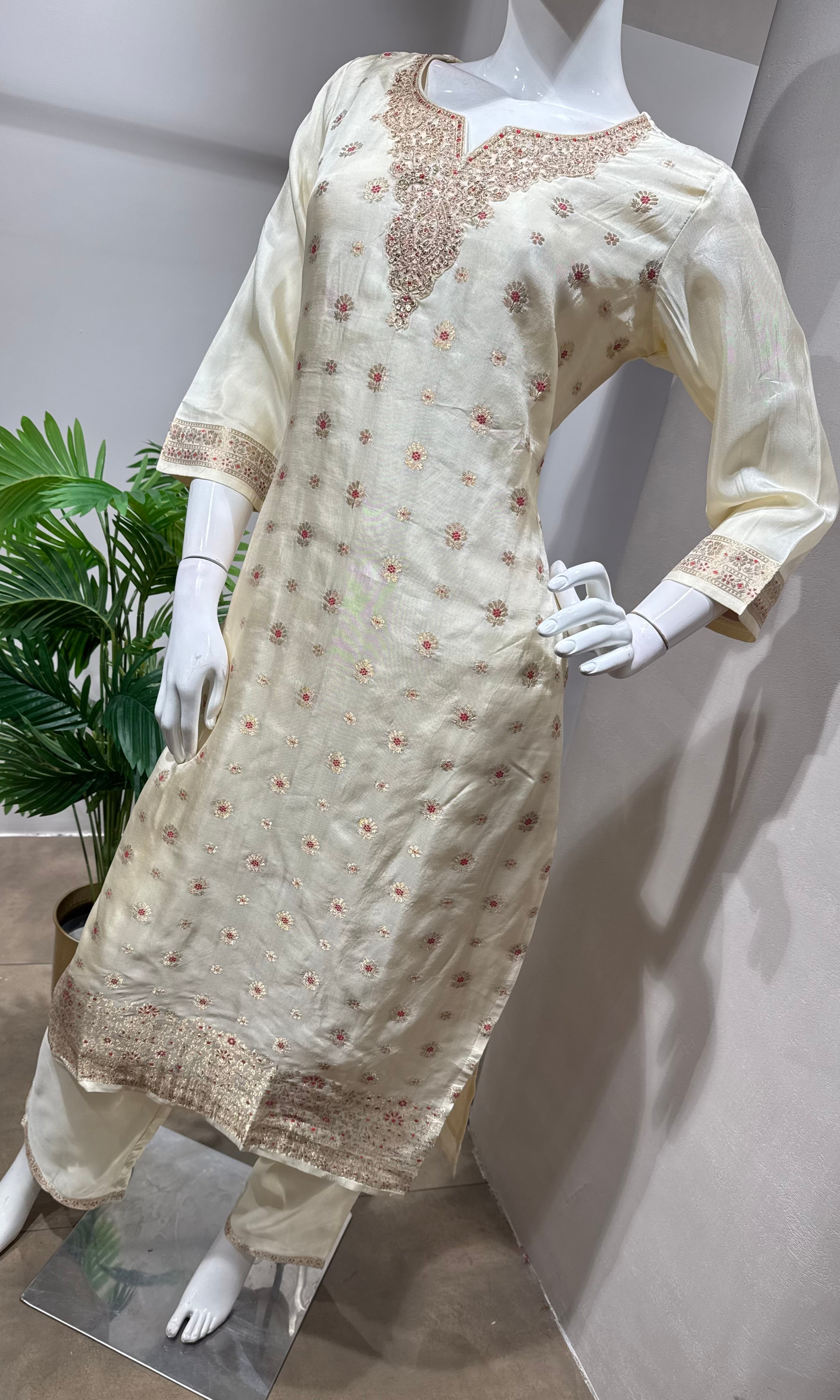 HALF White Tissue Silk Embroidered & Dupatta