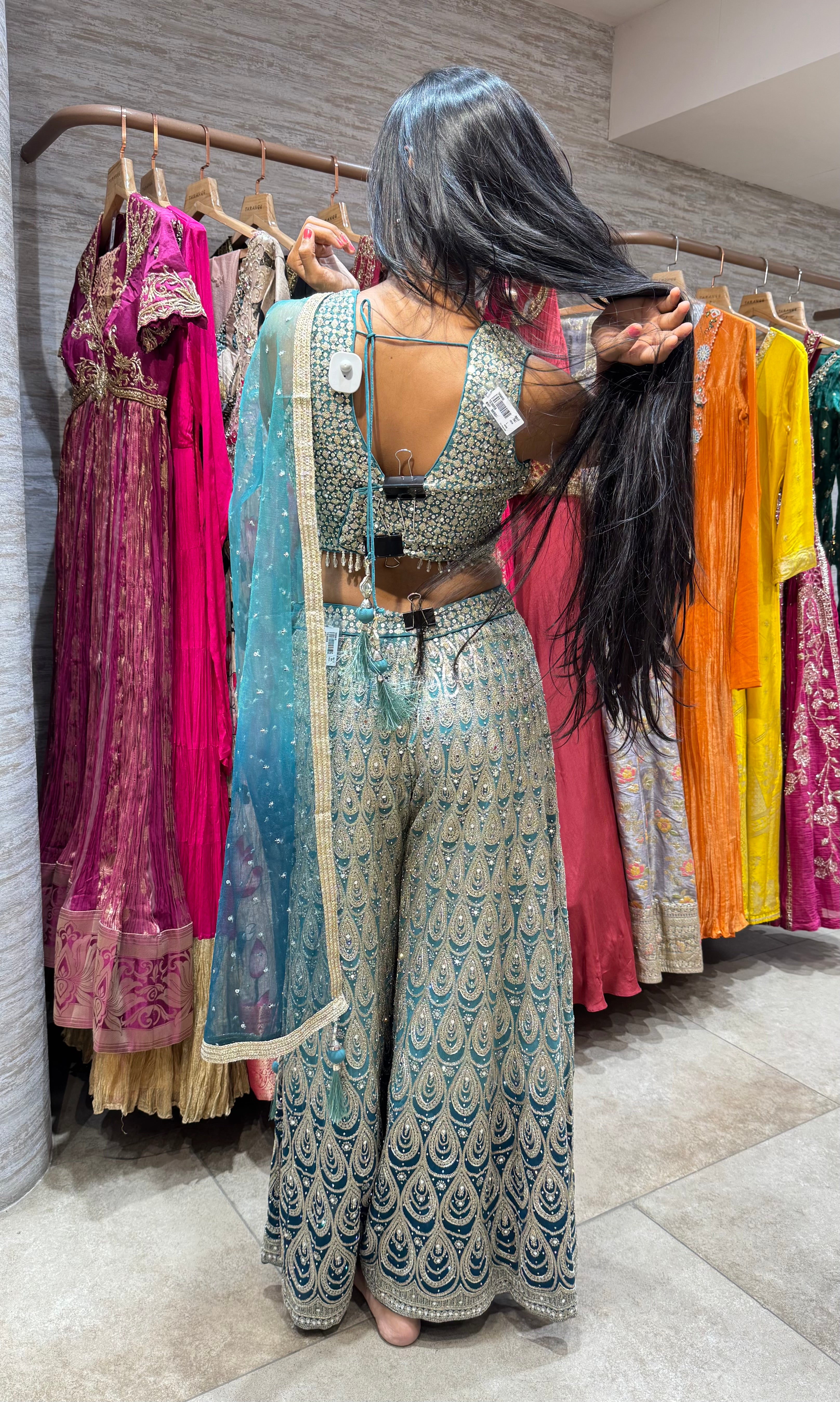 GREEN ETHNIC EMBROIDERY PALAZZO SET