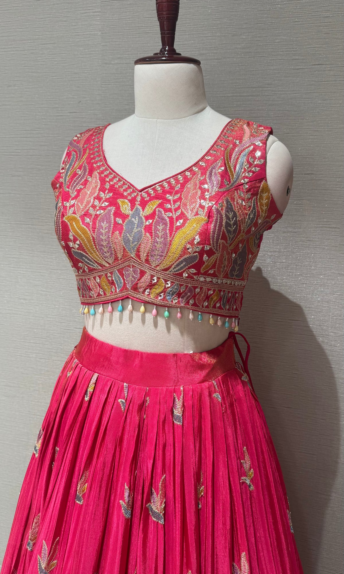 Pink Tissue silk Floral Print Lehenga Set