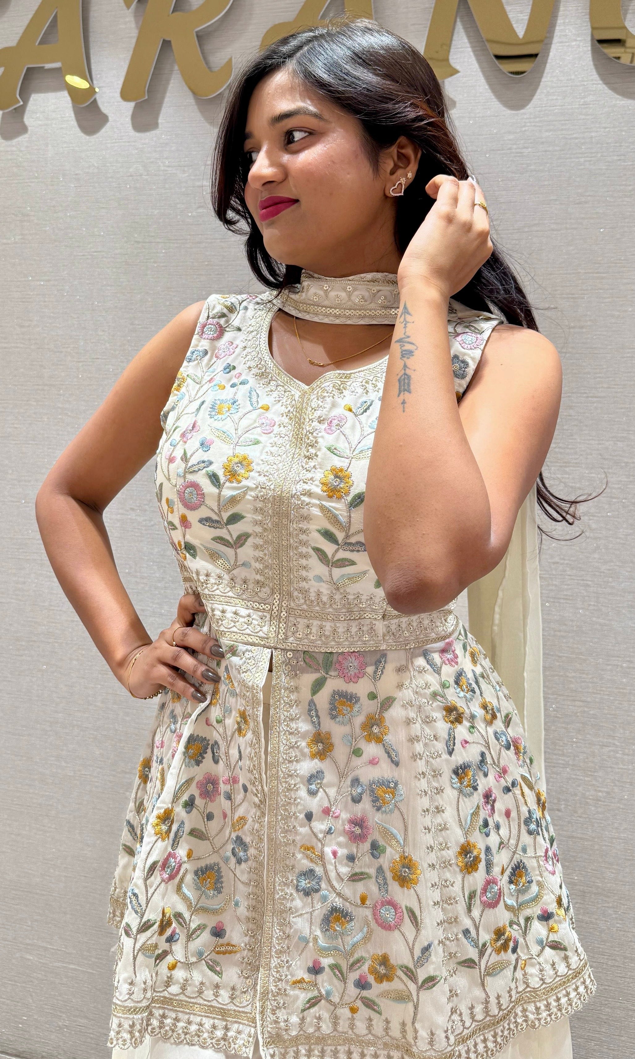 White palazzo with peplum