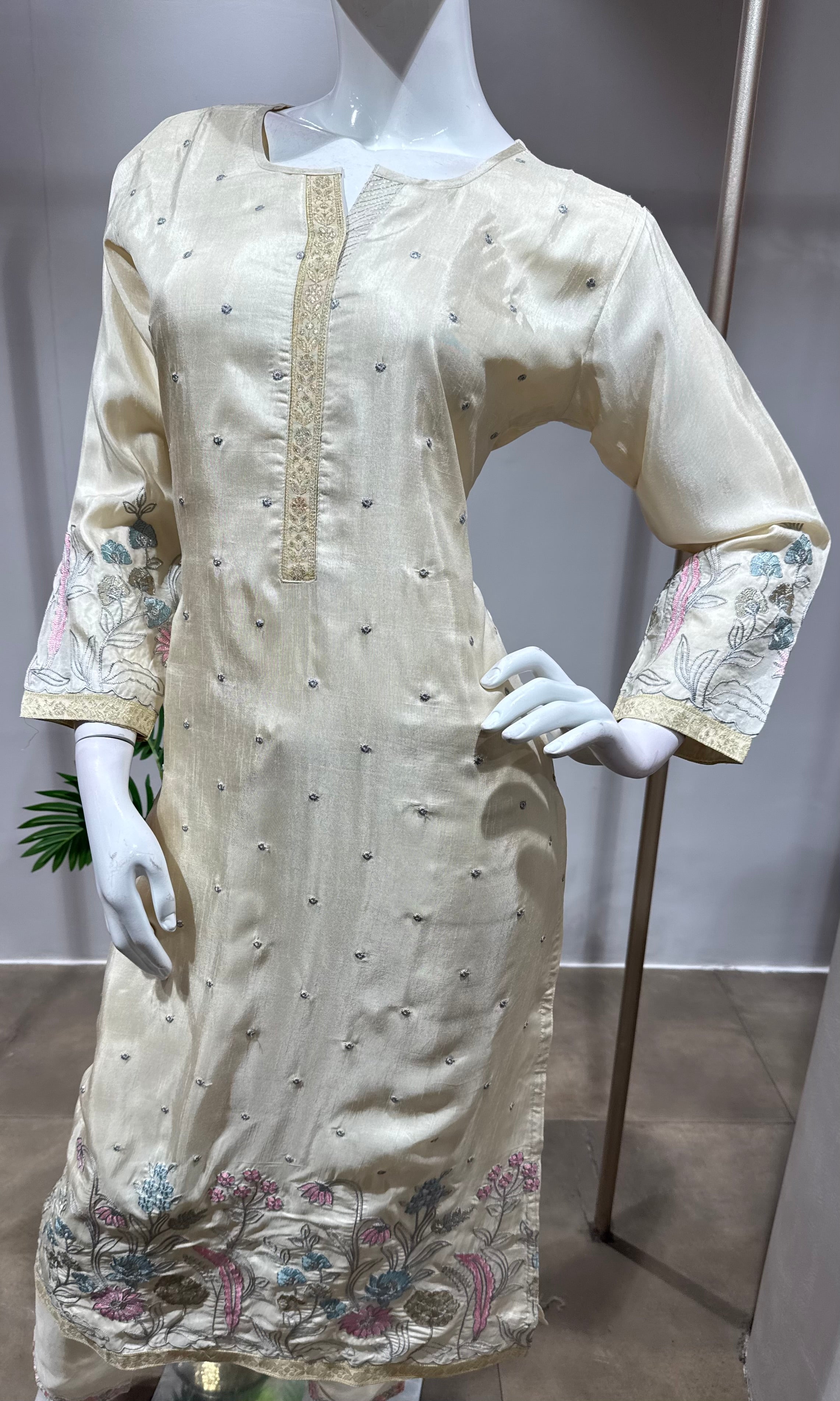 Elegant Cream Embroidered Kurta Set