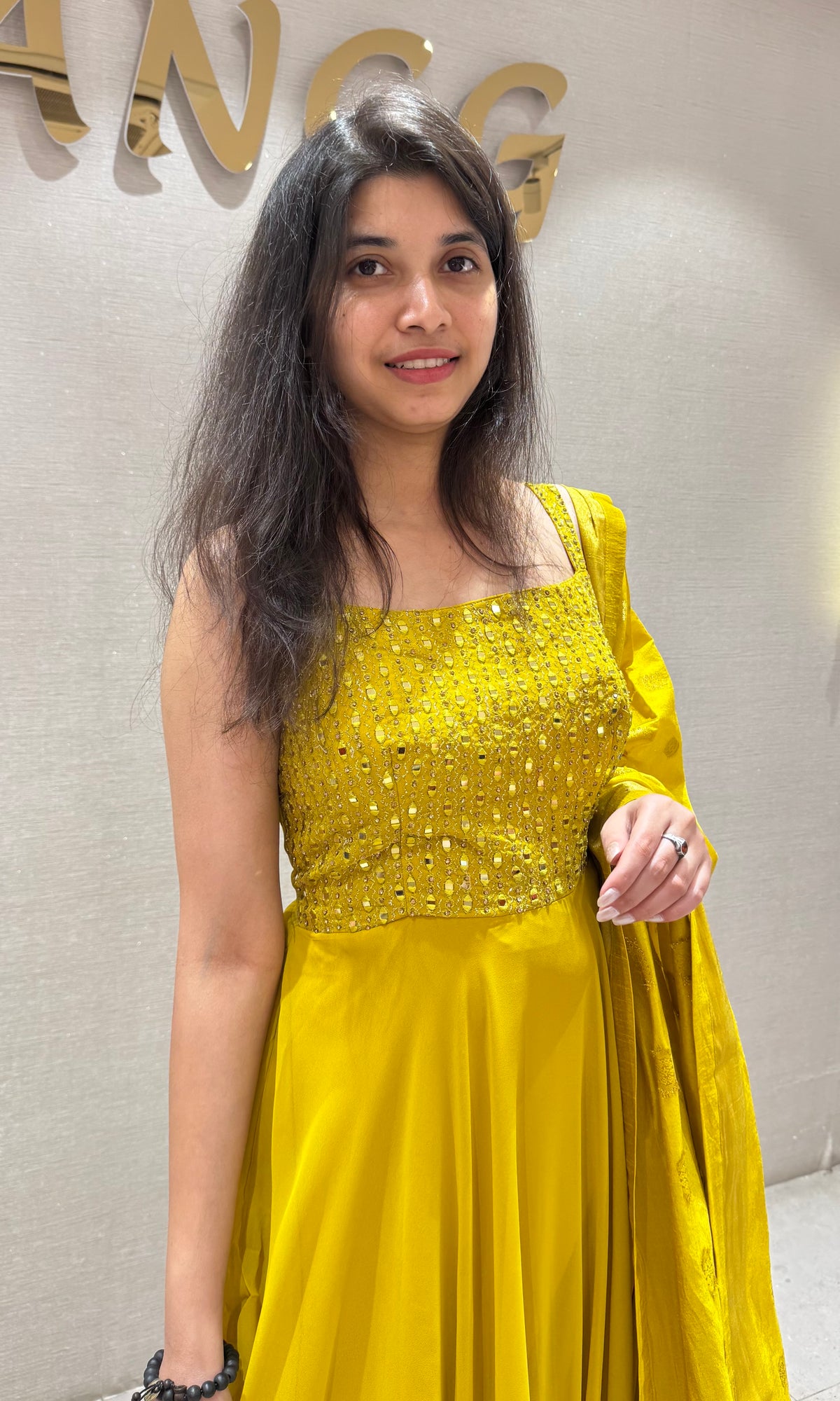 Yellow ANARKALI LONG DRESS WITH DUPATTA