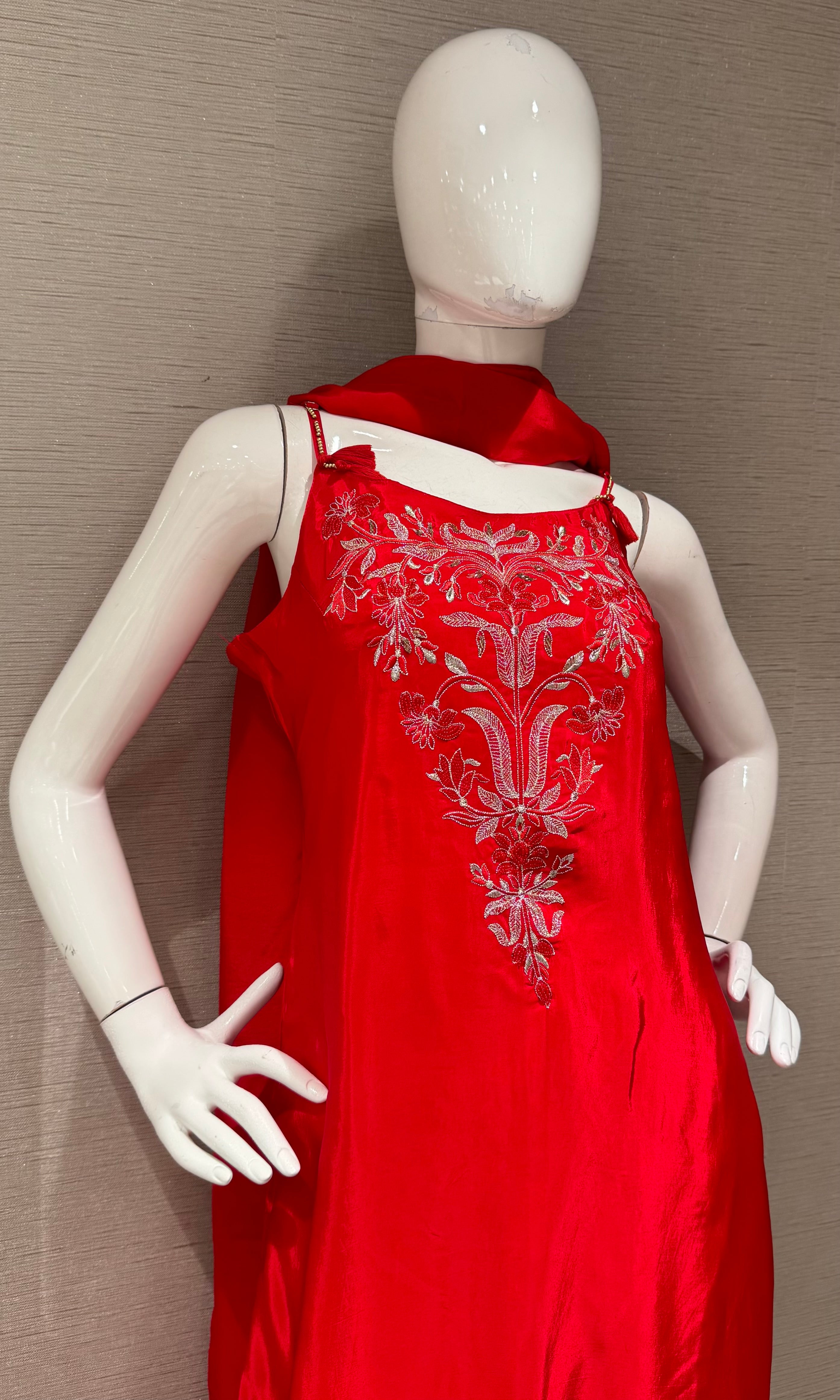 Ruby Red Floret Embroidered Kurta set