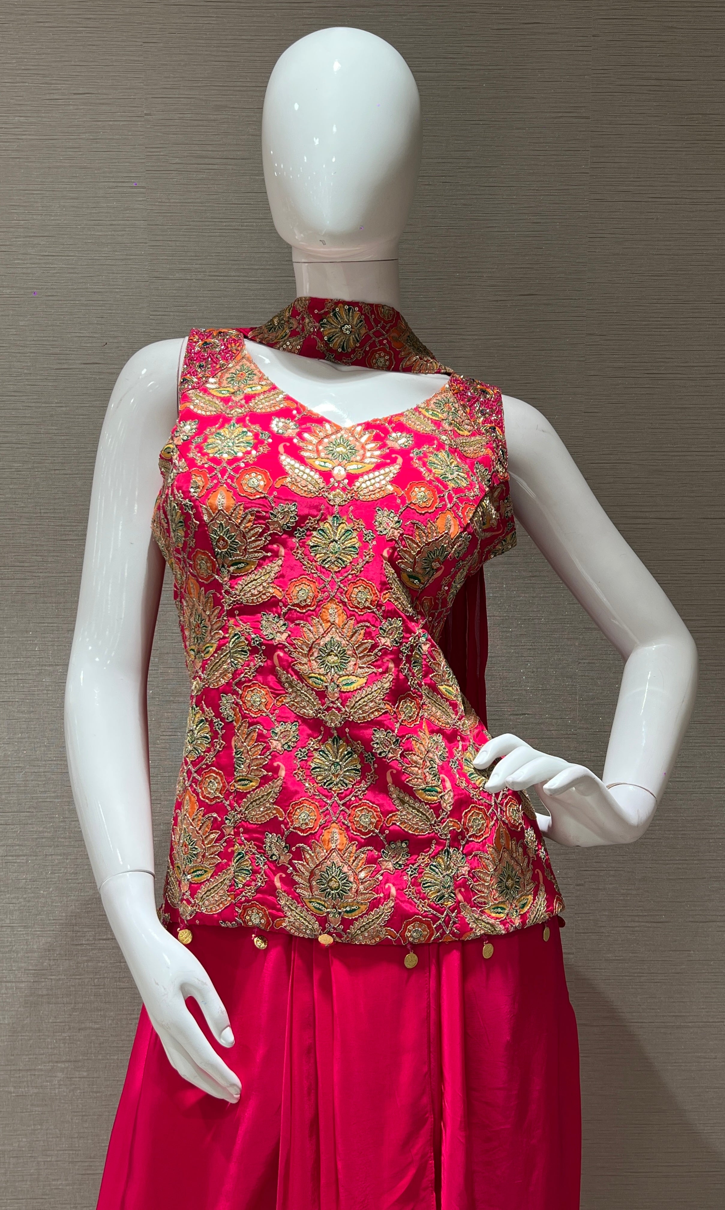 Pink Indo Western Dress with Embroidered Top